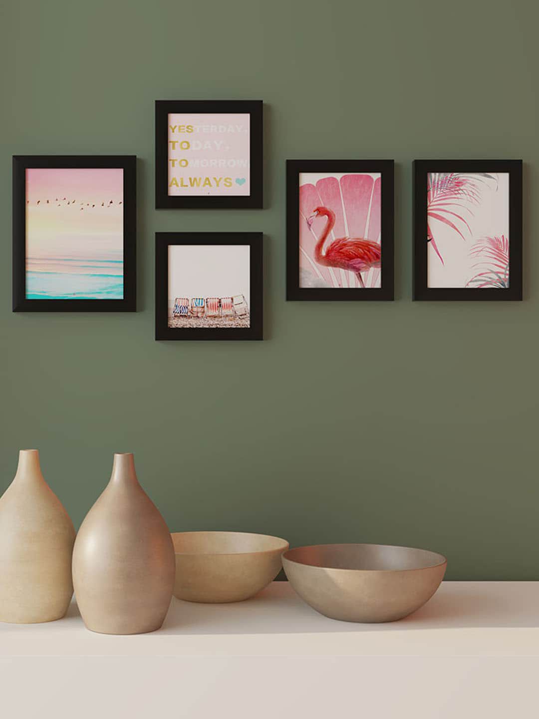 Art Street Pink & White 5 Pieces Aquatic Painting Wall Arts
