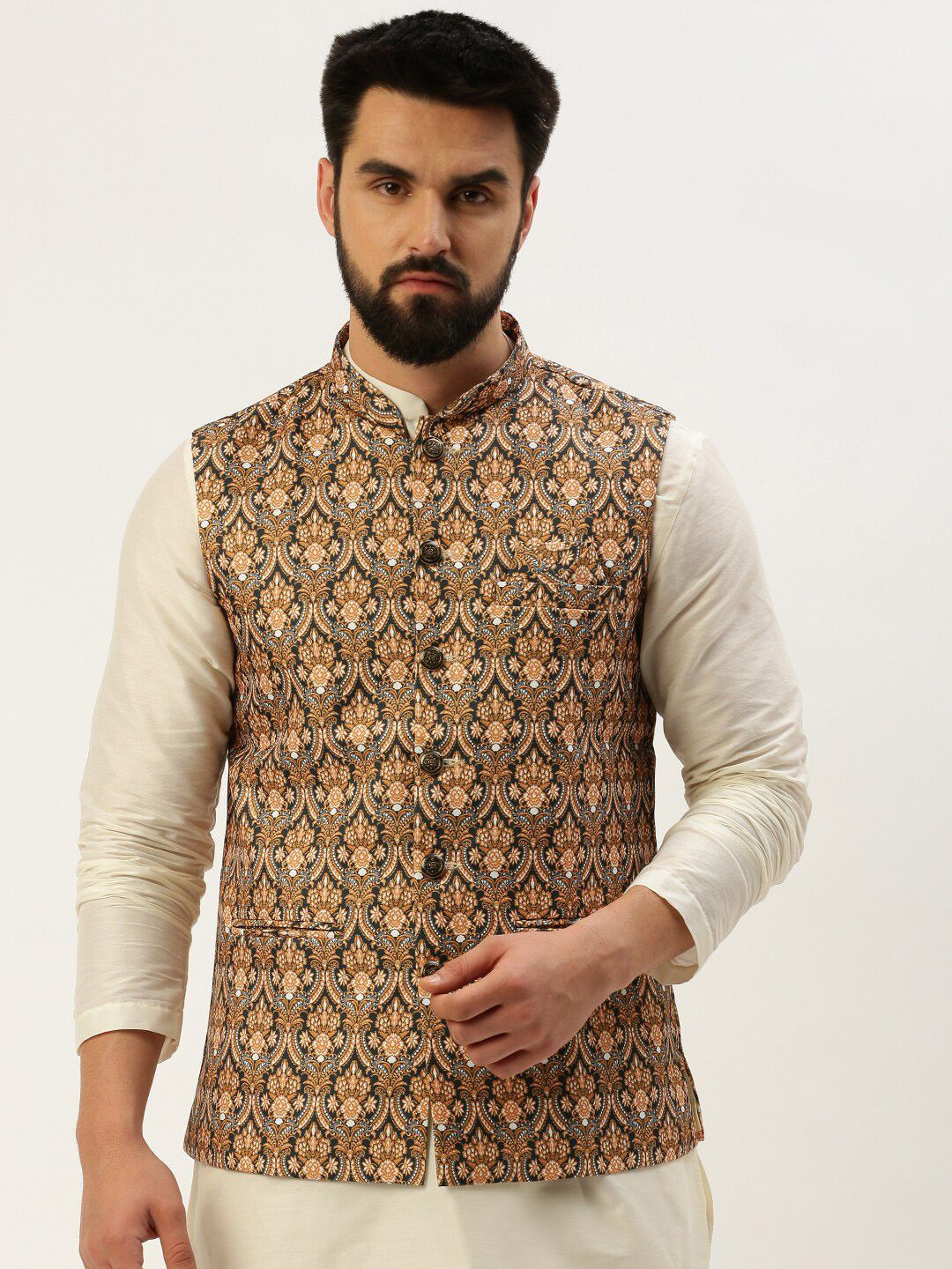 showoffff SHOWOFF Ethnic Motif Printed Mandarin Collar Nehru Jackets-picture-23