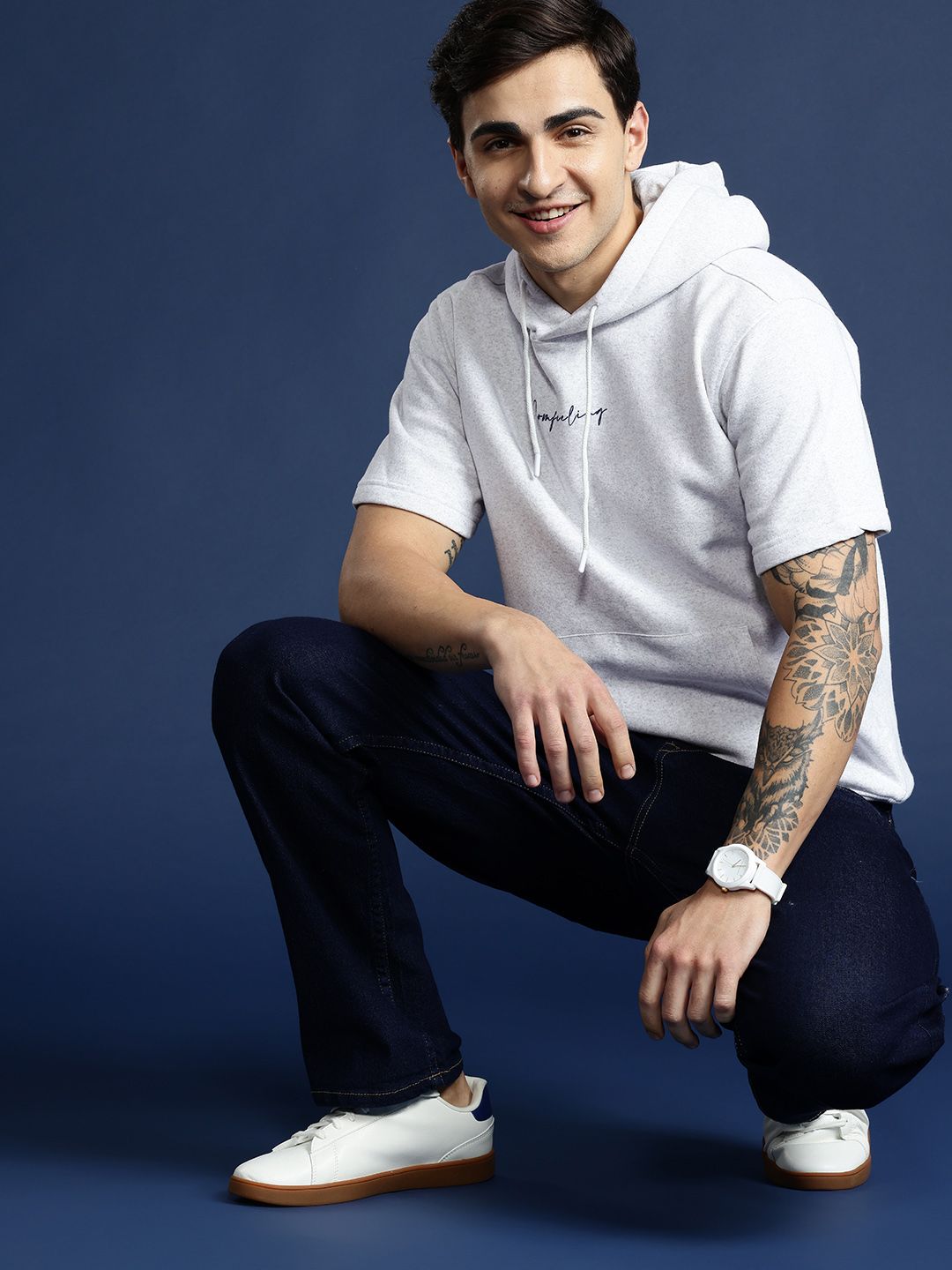Mast & Harbour Men Printed Detail Hooded Sweatshirt