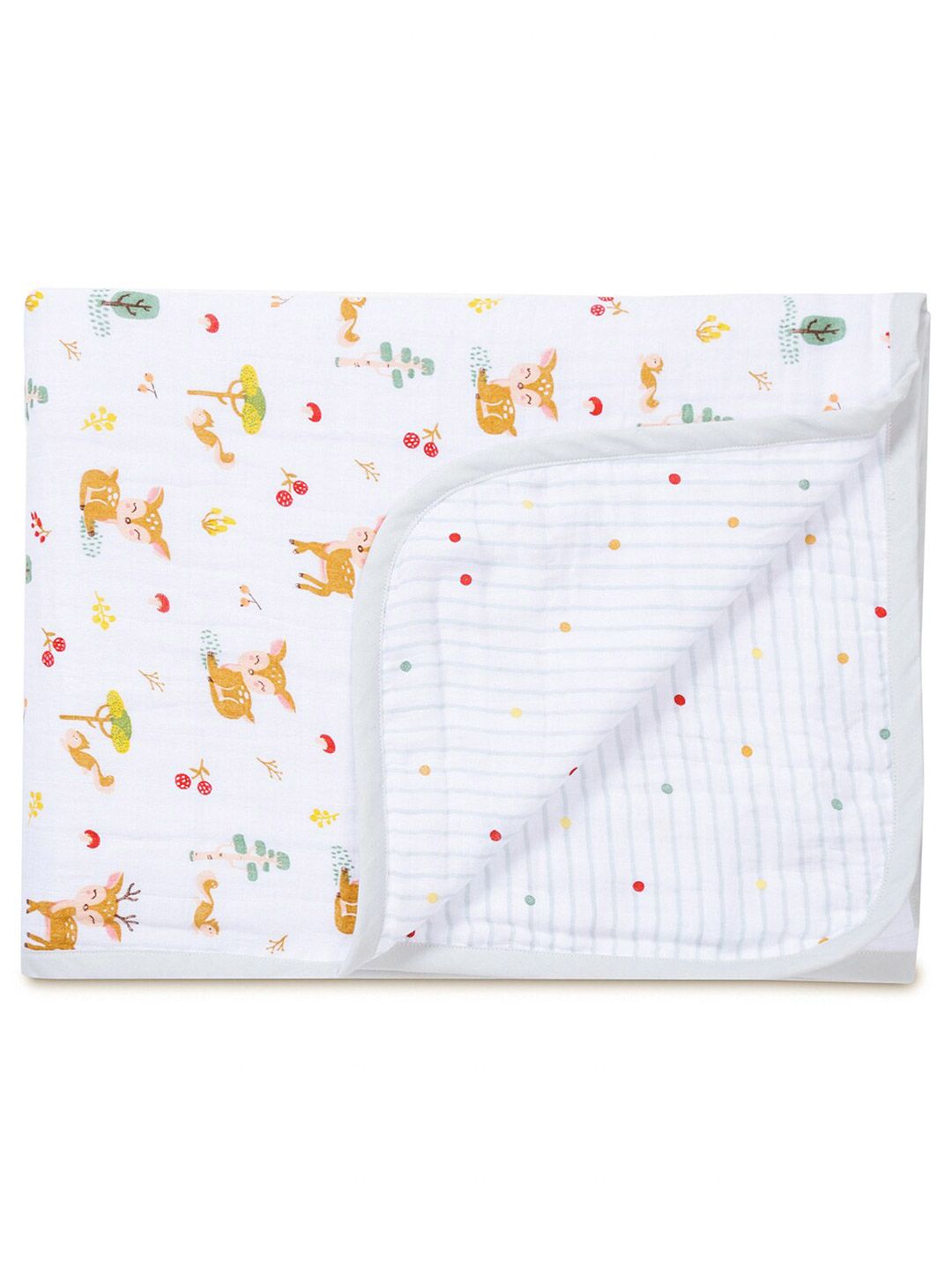 haus & kinder Kids White & Brown Summer 233 GSM Cotton Muslin Single Bed Blanket-image-38
