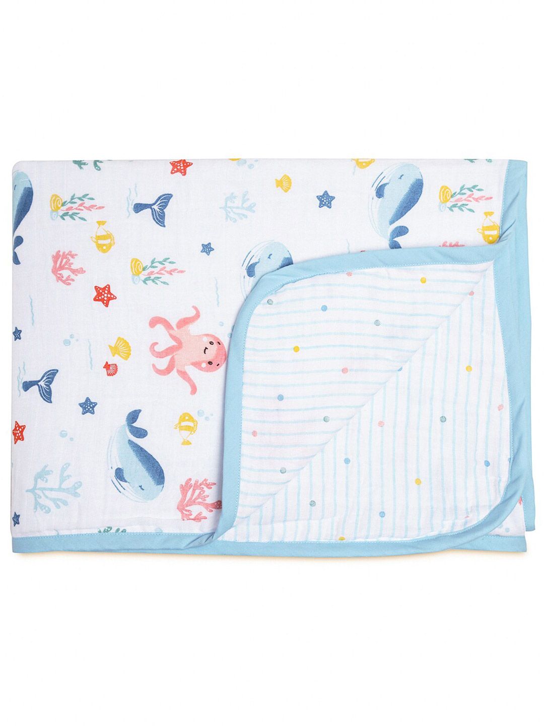 haus & kinder Blue & White Reversible Summer 233 GSM Single Bed Blanket-image-25