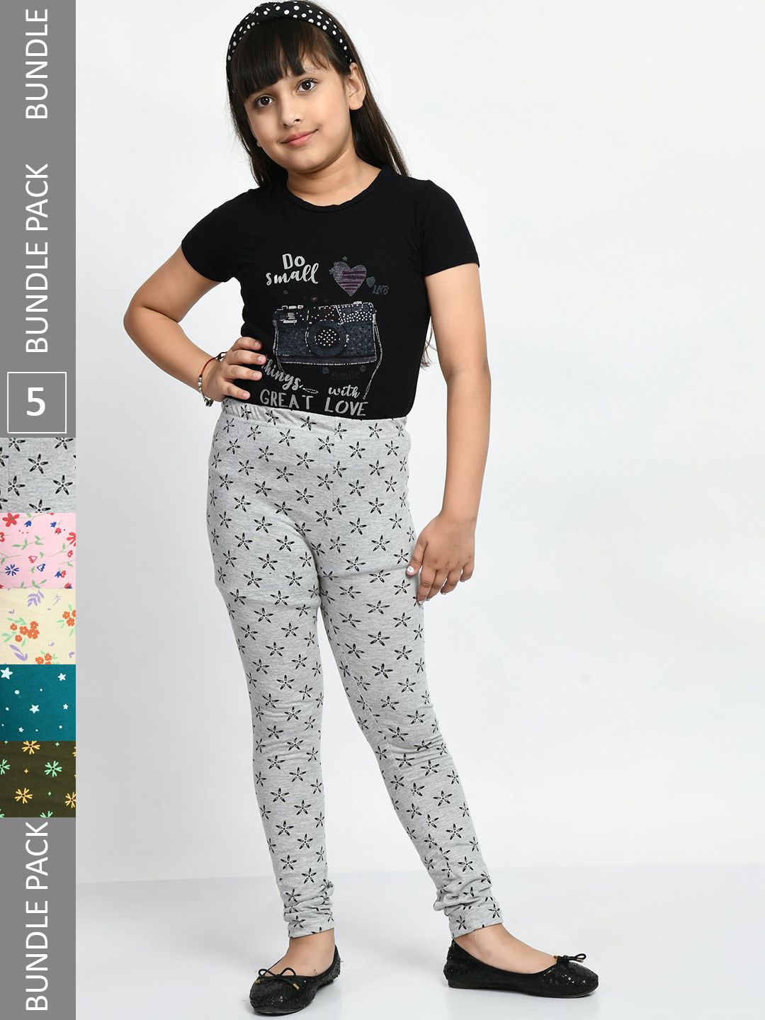 BAESD Girls Pack Of 5 Conversational Printed Pure Cotton Churidar-Length Leggings-image-38