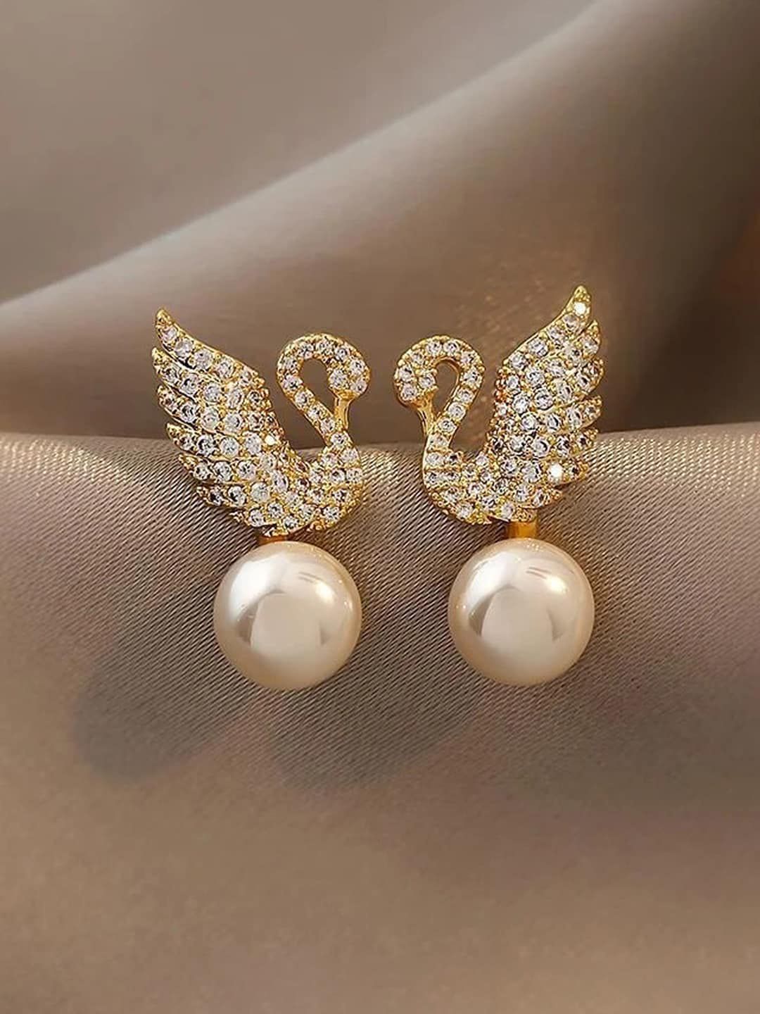 Jewels Galaxy Gold-Plated Contemporary AD Studded Swan Shaped Studs Earrings-picture-16