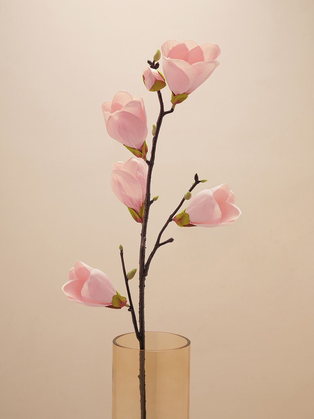 Pure Home and Living Pink & Brown Magnolia Faux Artificial Flower Stem-picture-24