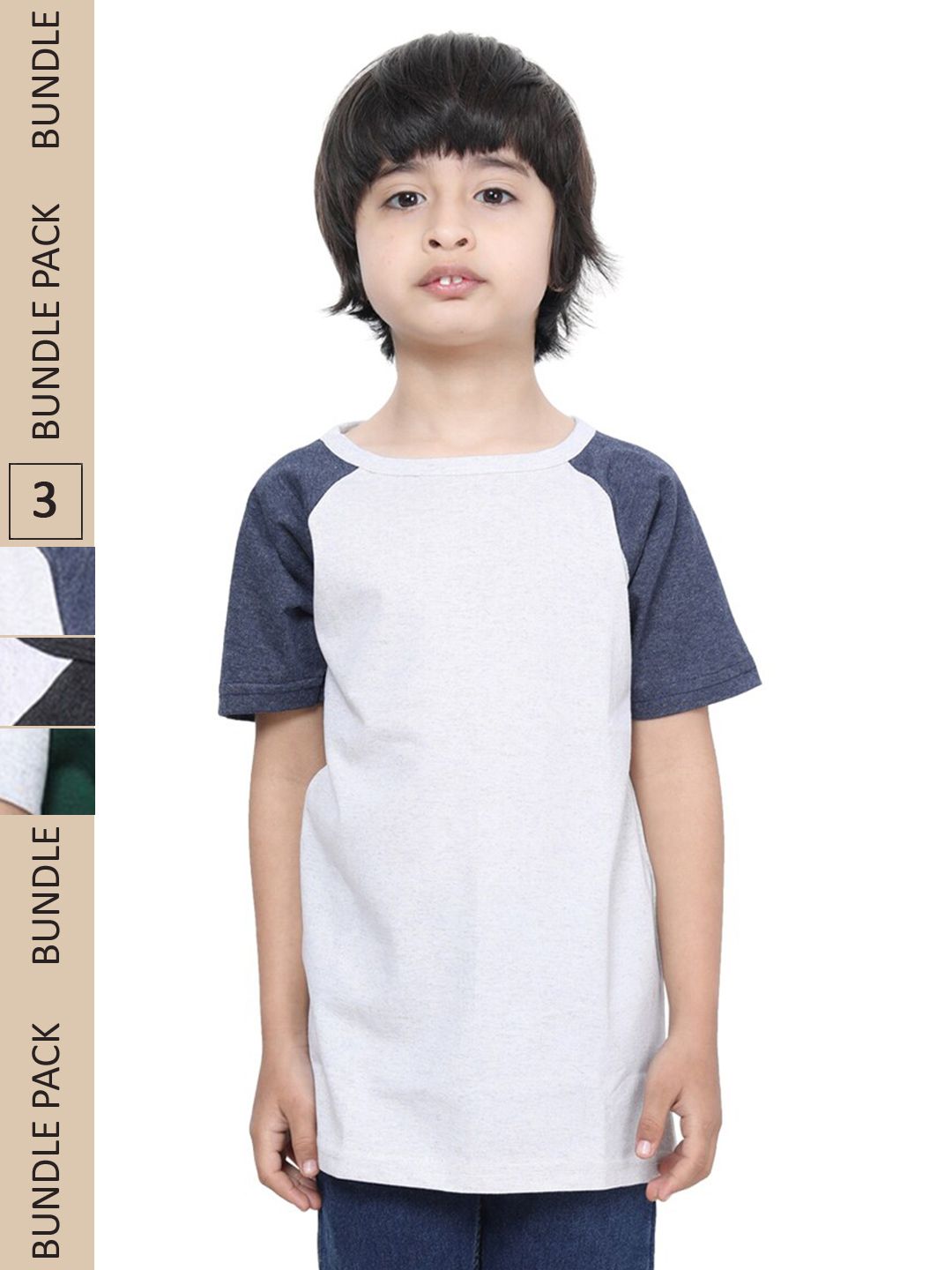 IndiWeaves Boys Pack Of 3 Colourblocked Raglan Sleeves Pure Cotton T-shirt-picture-16