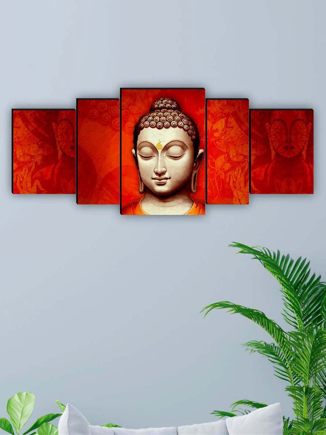 SAF Red & Beige 5 Pieces Lord Buddha Framed Wall Art Painting-picture-19