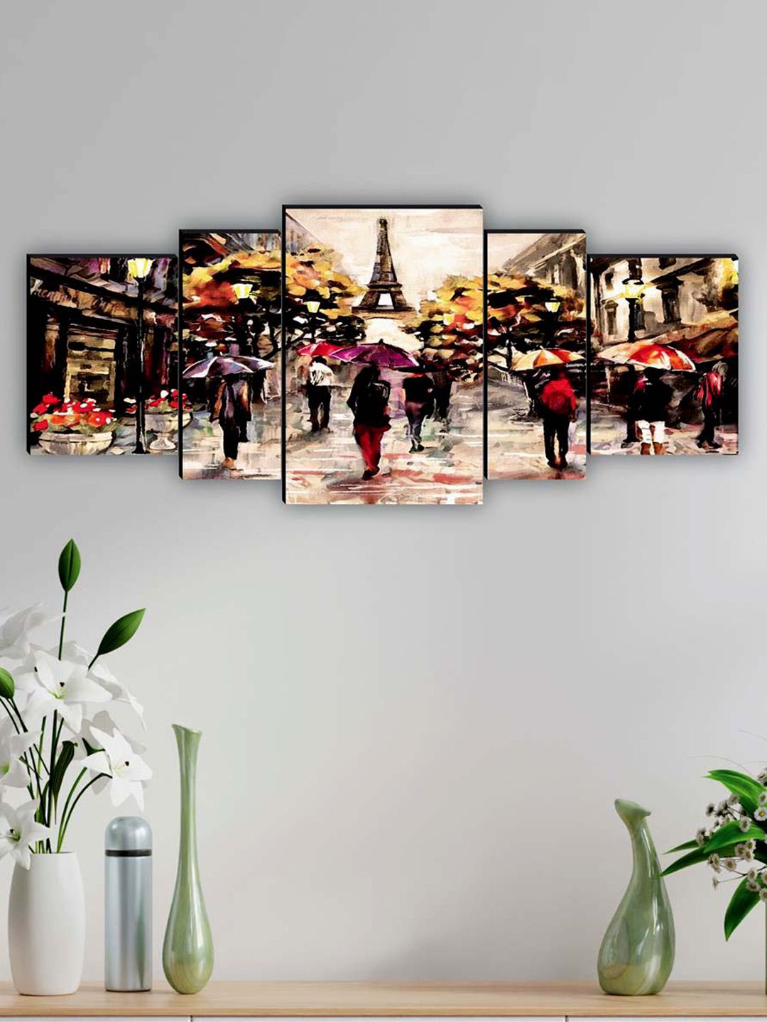 SAF Black & Beige-Coloured 5 Pieces Abstract WaterproofFramed Wall Art-picture-35