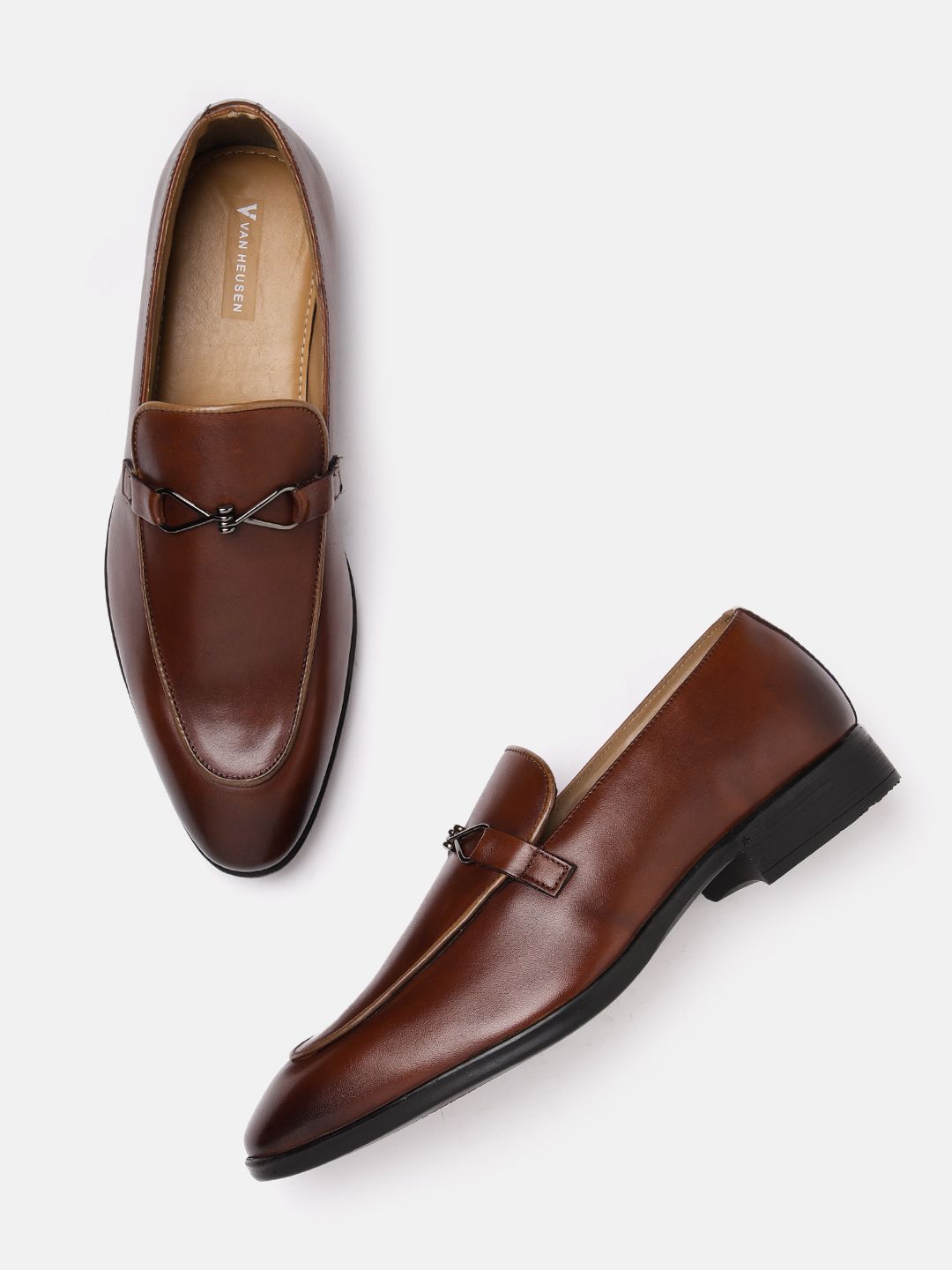 Van Heusen Men Leather Solid Formal Horsebit Loafers