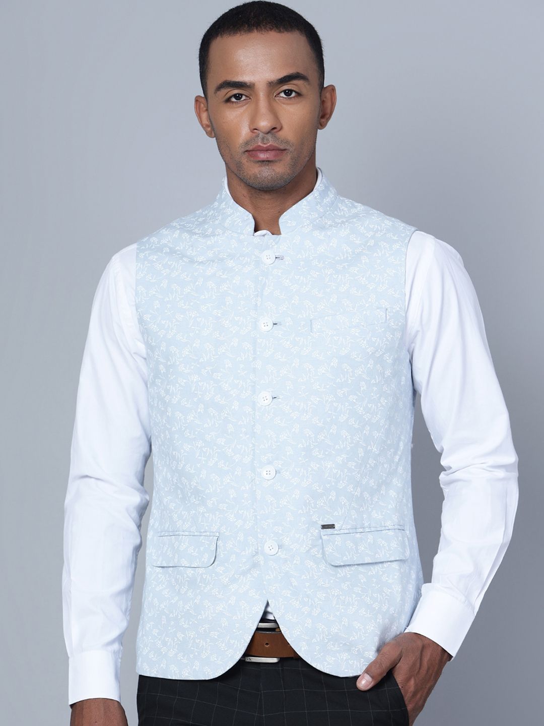 Cantabil Floral Printed Cotton Linen Nehru Jacket-image-22