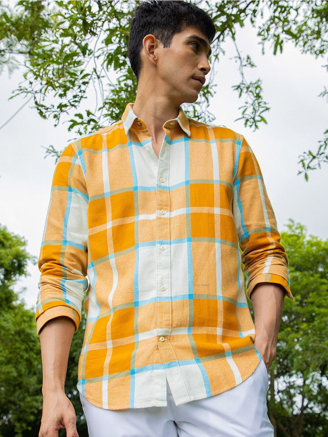 RARE RABBIT Slim Fit Tartan Checks Cotton Casual Shirt