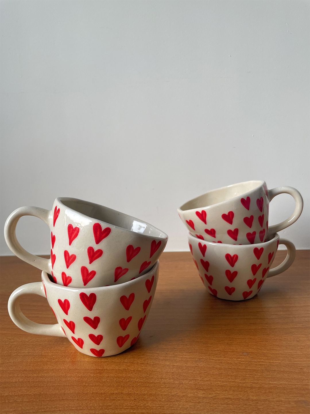 CasaTrunk Cream-Coloured & Red 4 Pieces Printed Ceramic Glossy Cups - 200ml-image-31