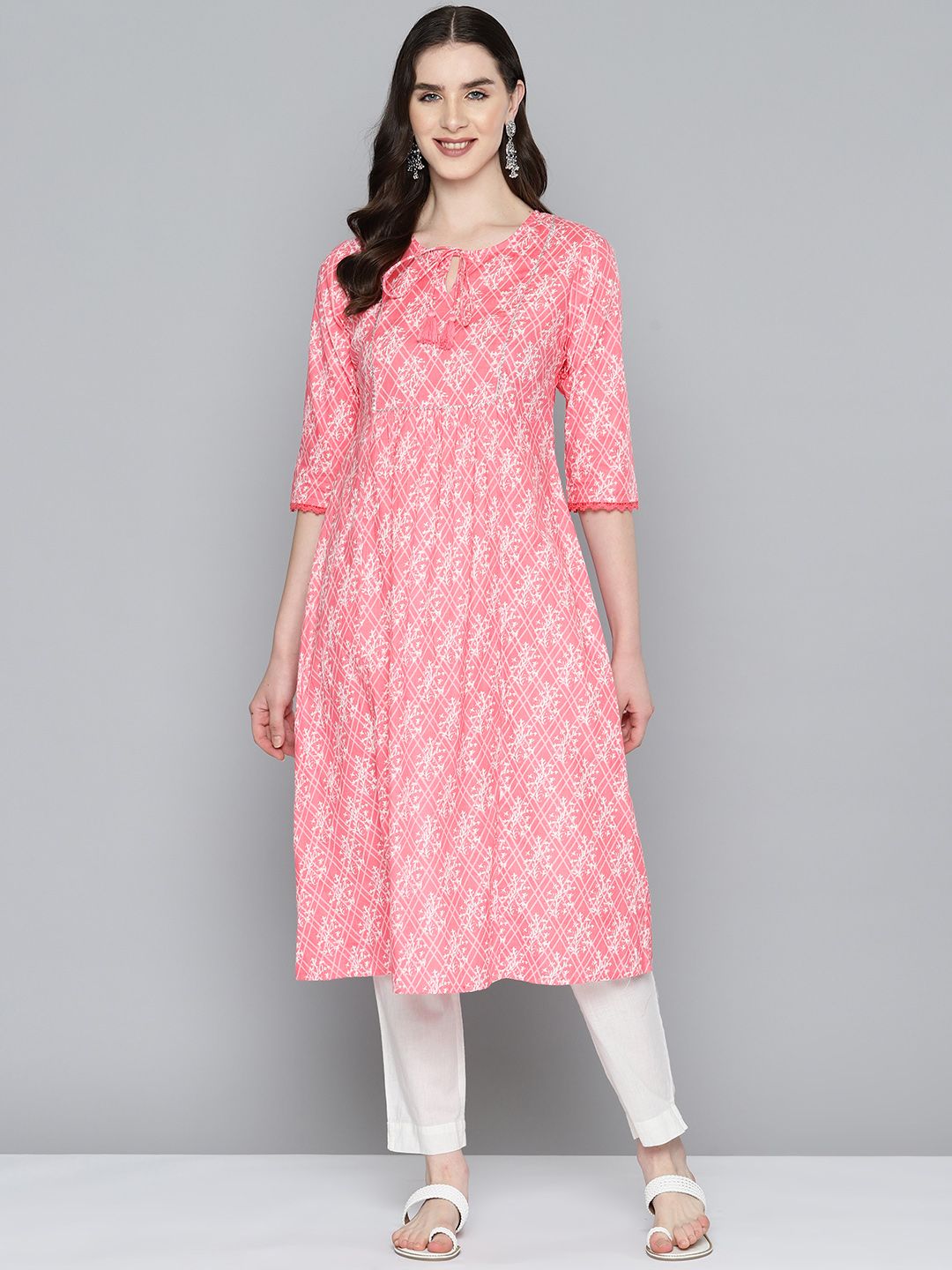 HERE&NOW Cotton Floral Print Gotta Patti Kurta
