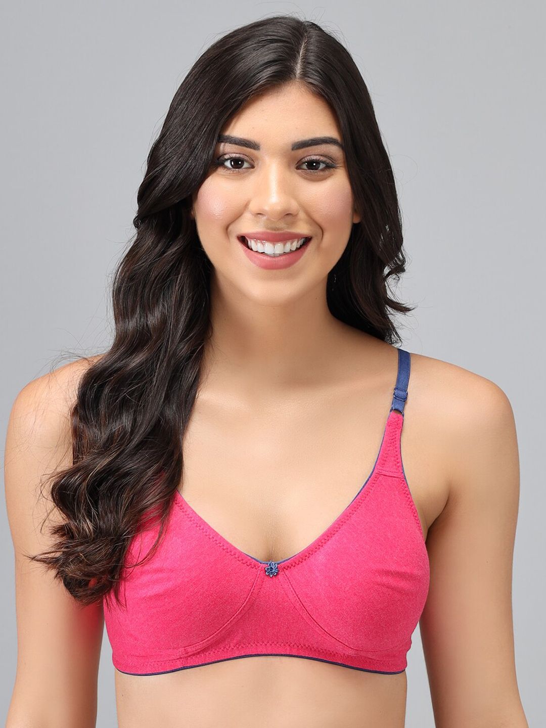 Imsa Moda Pink & Blue All Day Comfort Seamless Medium Coverage Cotton Everyday Bra-picture-27