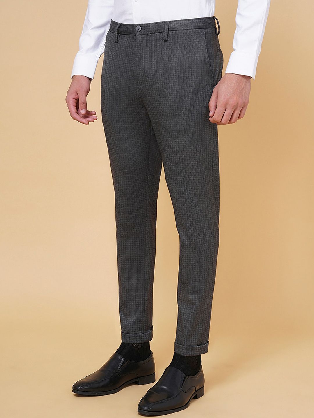 BYFORD by Pantaloons Men Checked  Low-Rise Formal Trousers