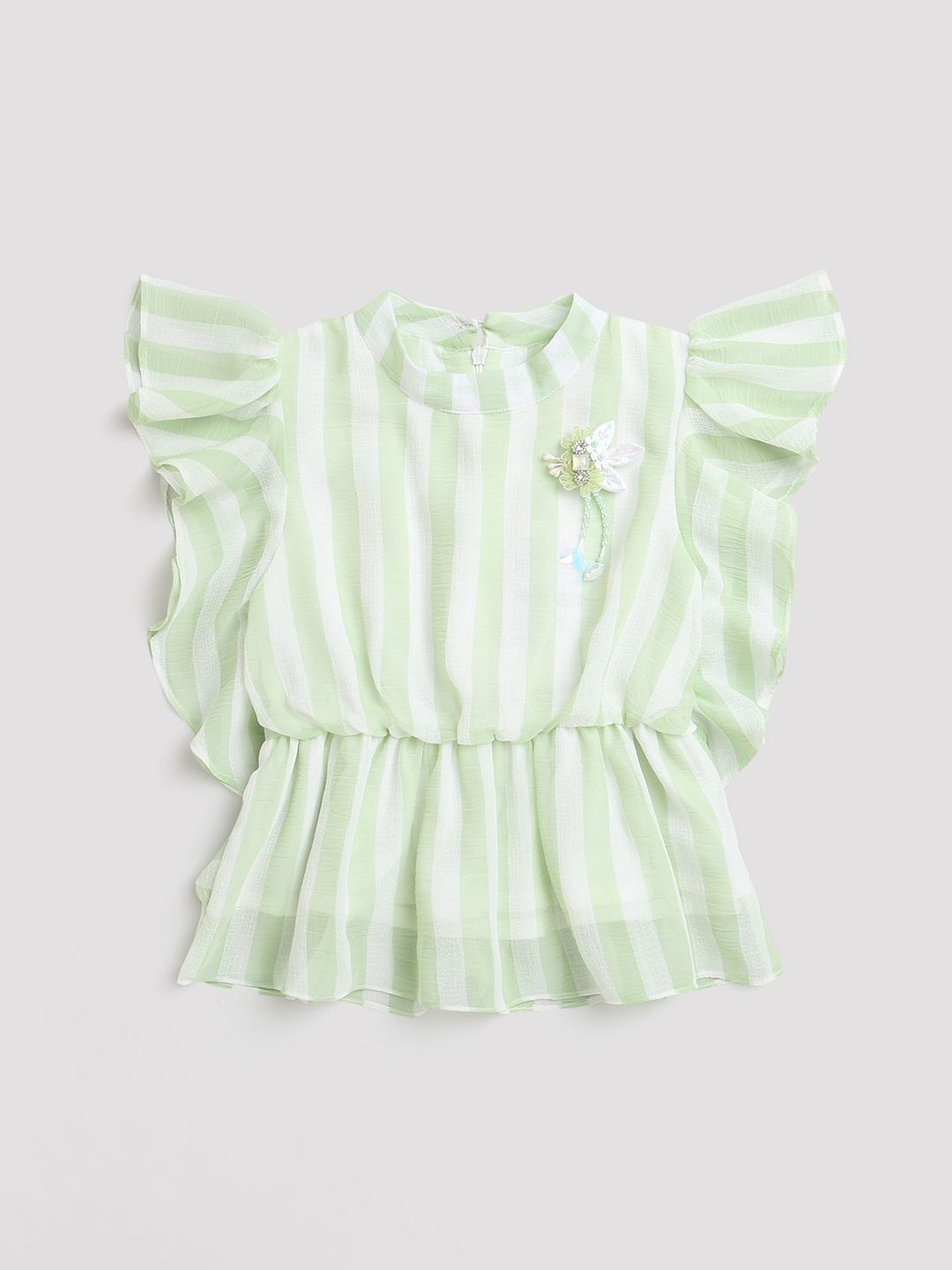 Tiny Girl Striped Flutter Sleeve Cinched Waist Top-picture-43