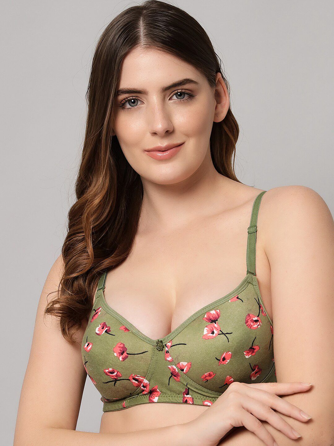 Imsa Moda Floral Cotton Lightly Padded Half Coverage Seamless Super Support Bra-picture-24