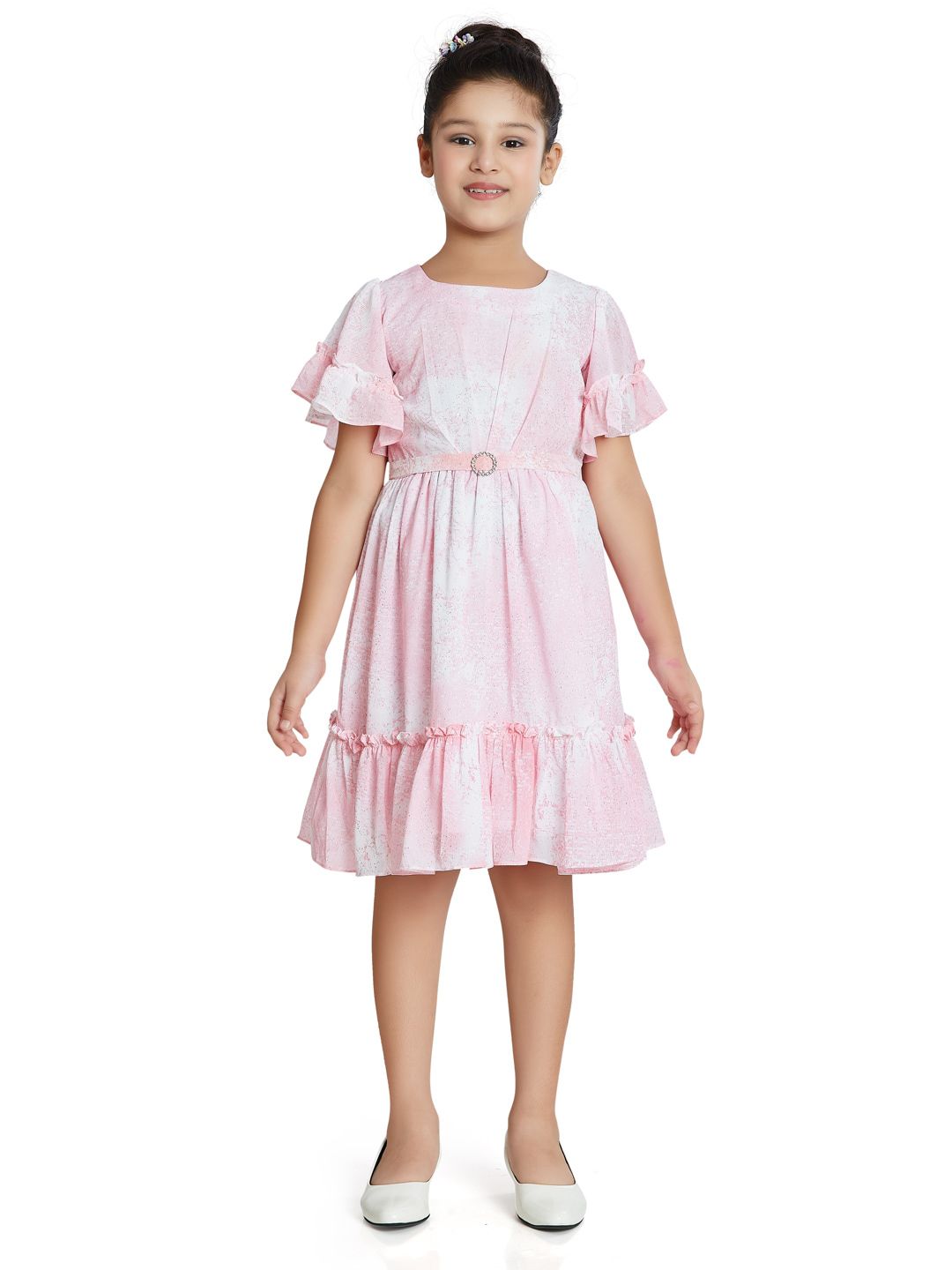 Peppermint Girls Abstract Printed Flared Sleeves Sequined Fit & Flare Dress-picture-17