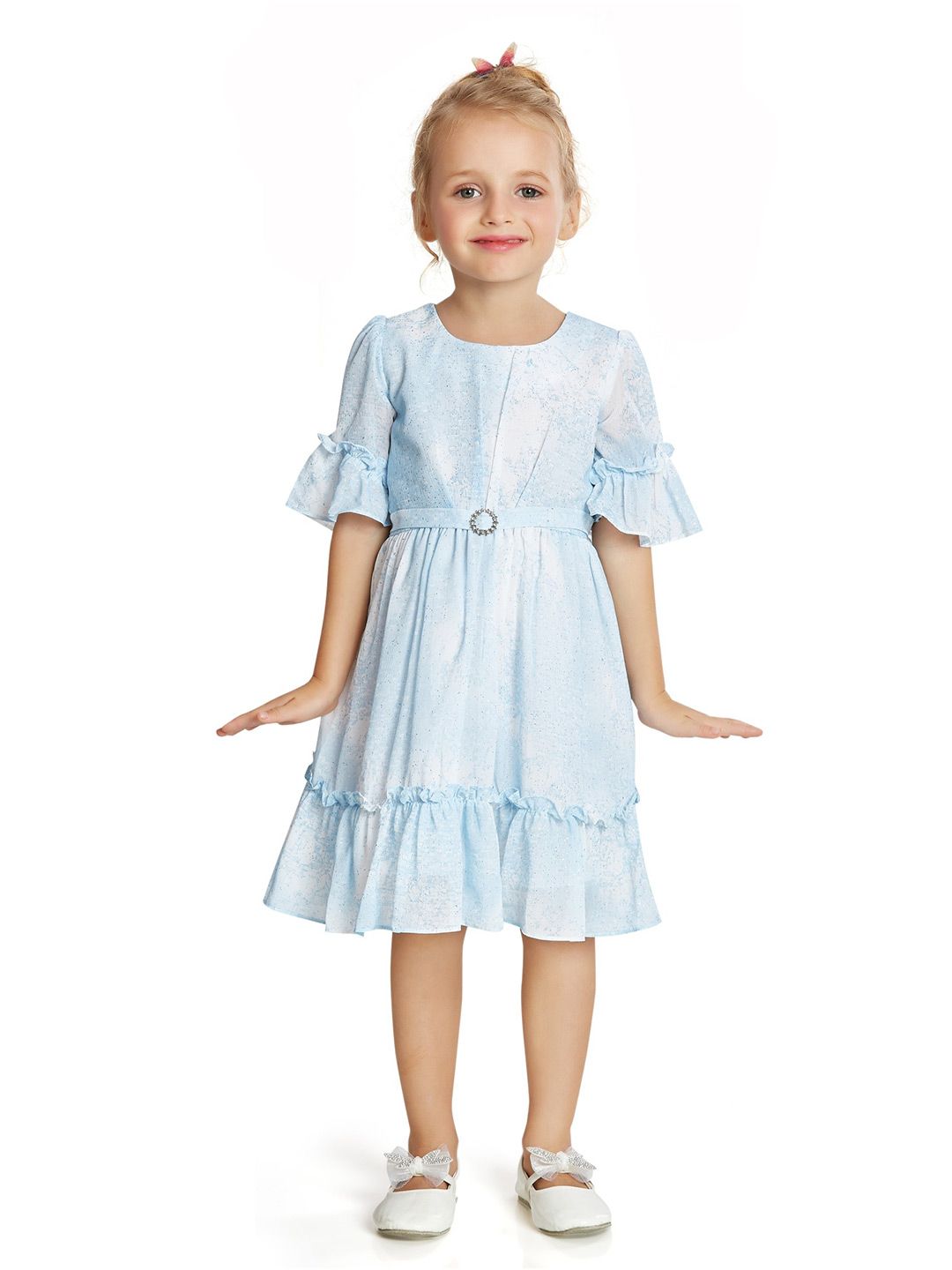 Peppermint Girls Abstract Printed Flared Sleeves Satin Fit & Flare Dress-picture-32