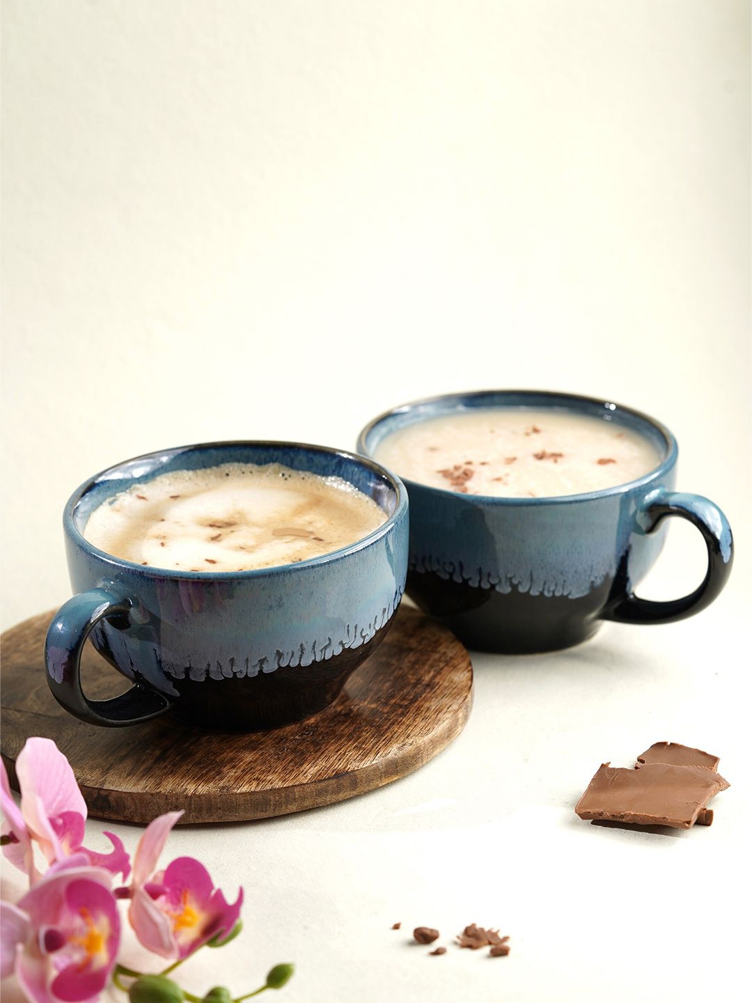 Folkstorys Blue 2 Pieces Ceramic Pottery Glossy Cups-image-11