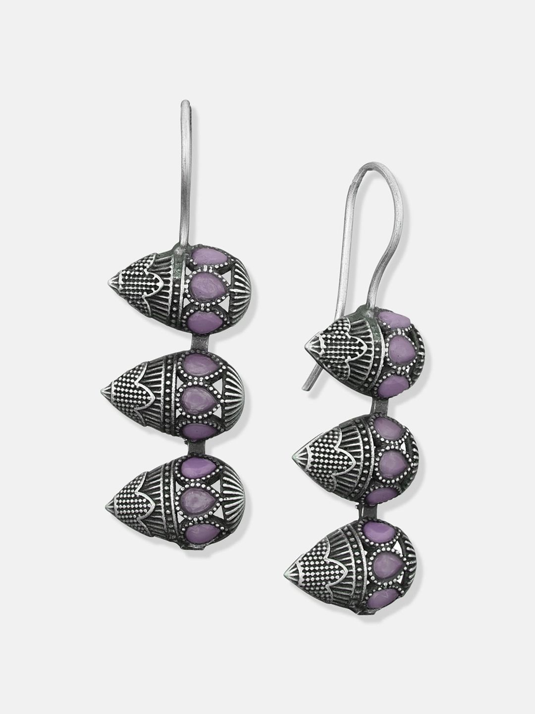 ATIBELLE Silver-Plated Oxidised Contemporary Drop Earrings