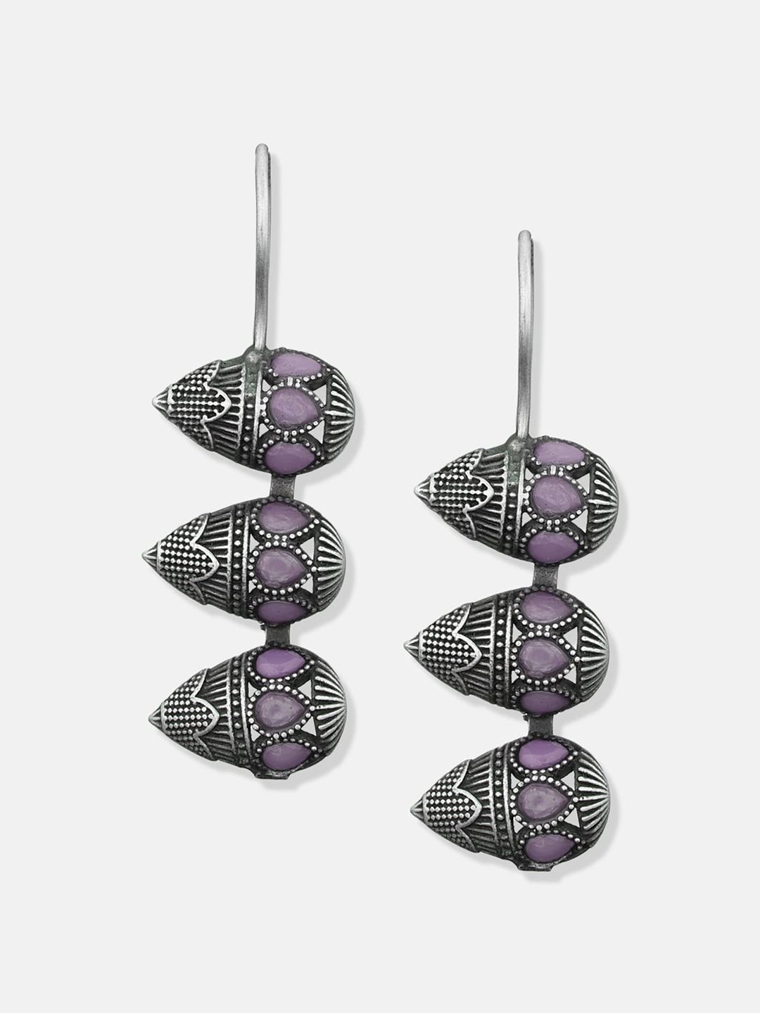 ATIBELLE Silver-Plated Oxidised Contemporary Drop Earrings