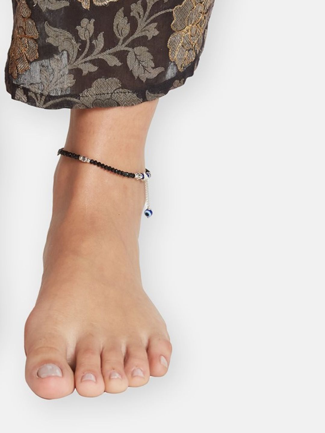 ATIBELLE Silver-Plated Stone-Studded Beaded Anklet