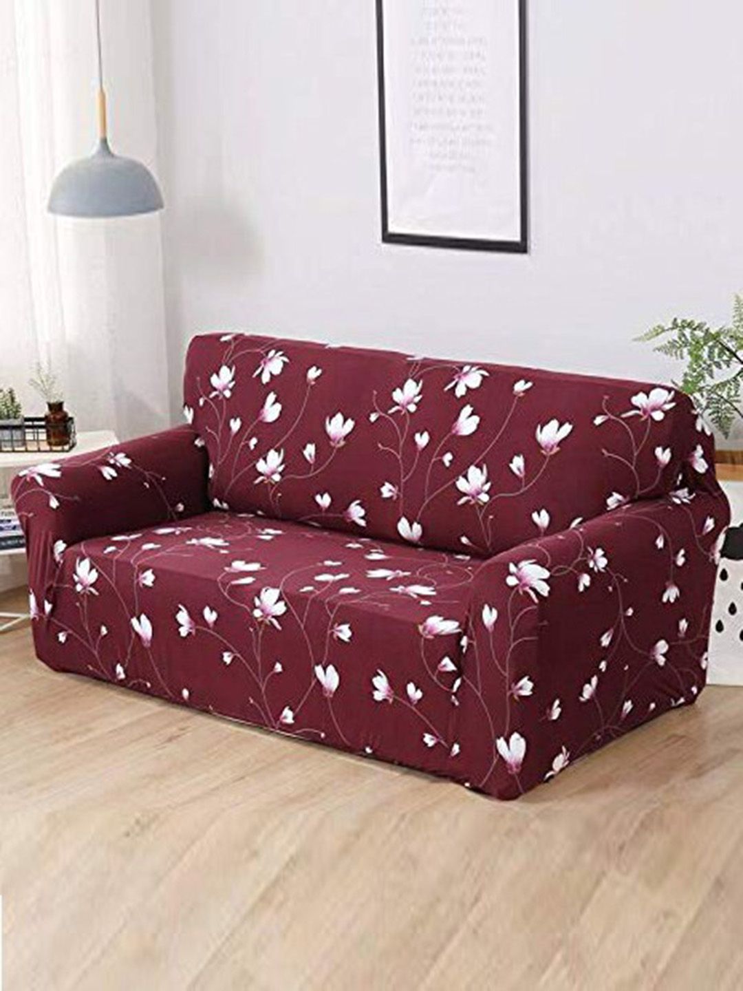 HOUSE OF QUIRK Maroon Printed Stretchable Single Seater Sofa Slip Cover-picture-41