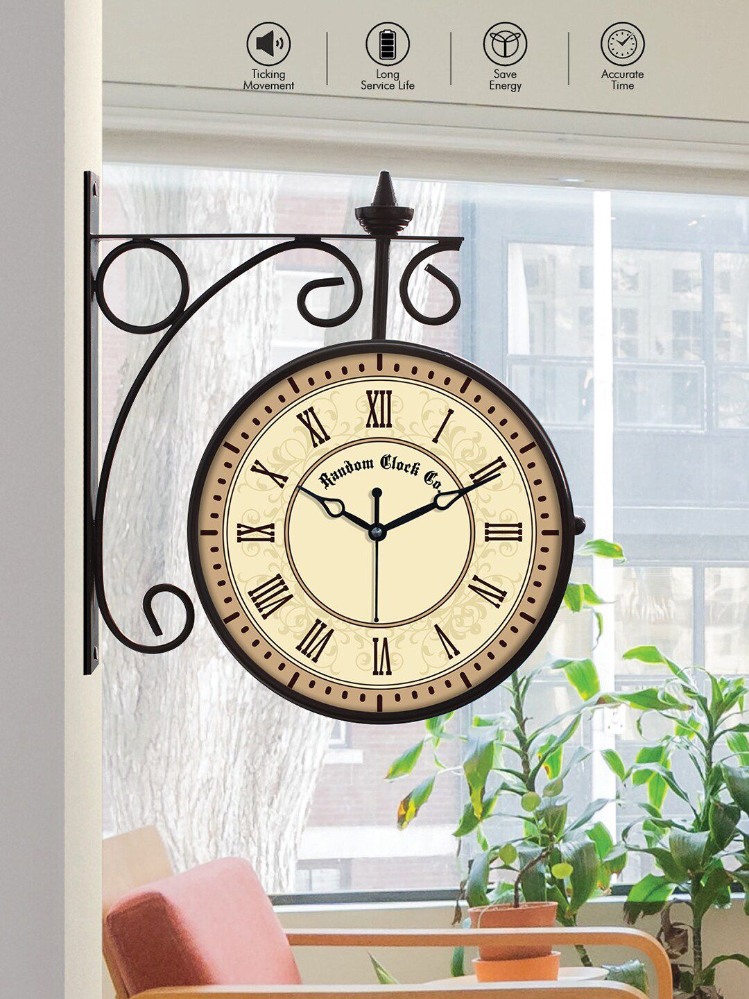 RANDOM Black & Beige Printed Textured Vintage Station Wall Clock-image-47