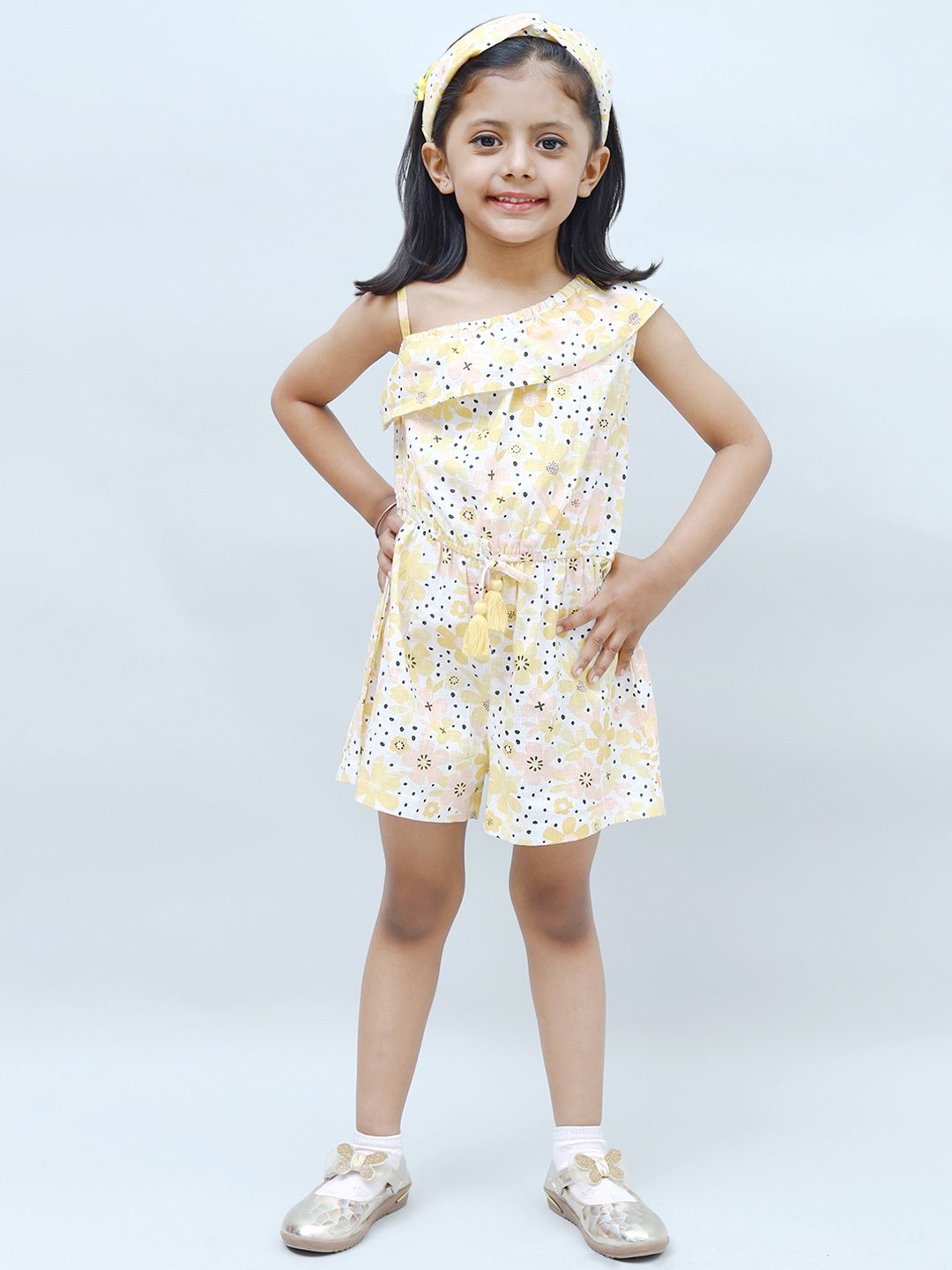 NUEVOSDAMAS Girls Floral Printed Cotton Playsuit With Ruffles-picture-26