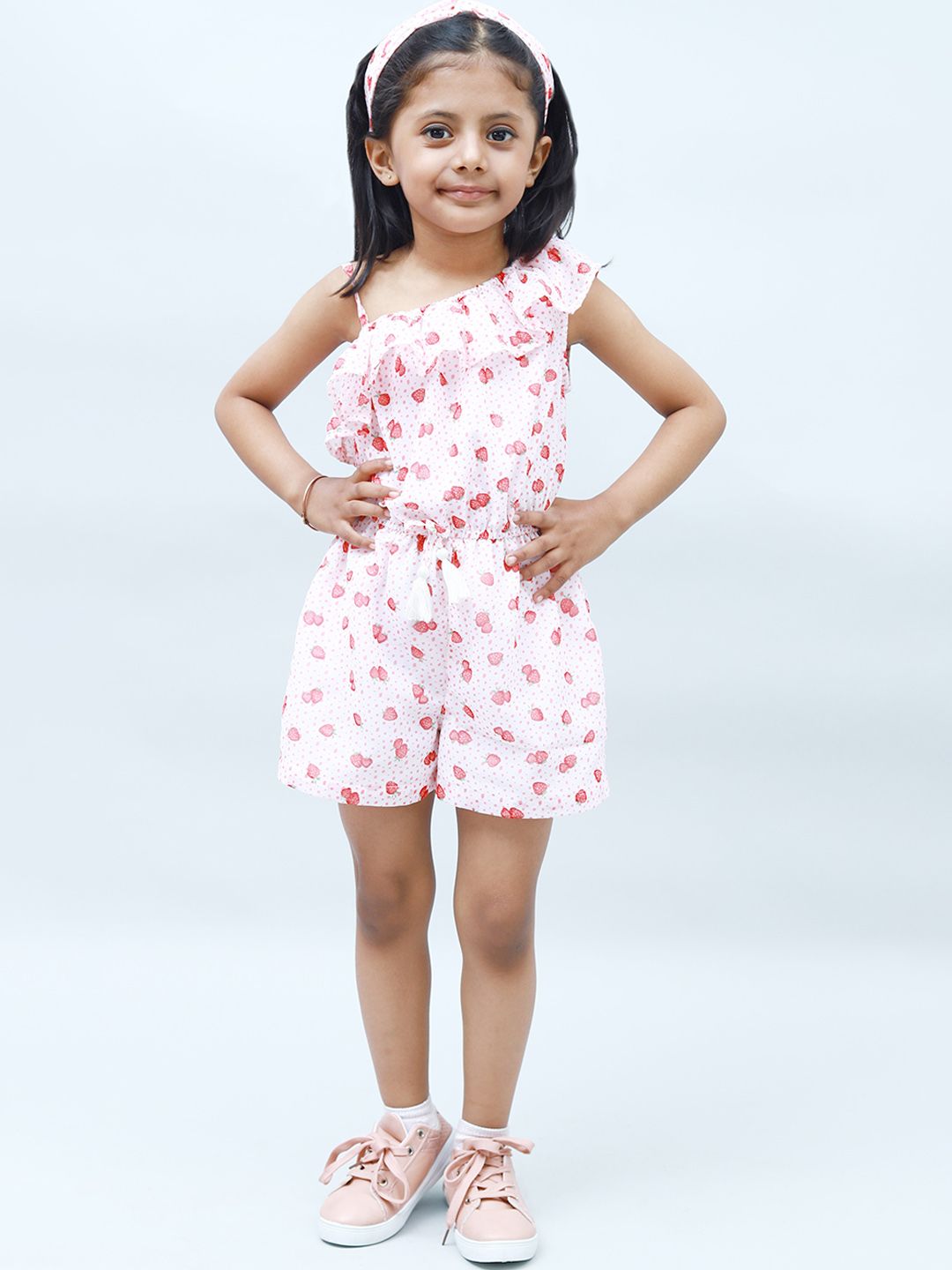 NUEVOSDAMAS Girls Strawberry Printed Georgette Playsuit With Ruffles-picture-54