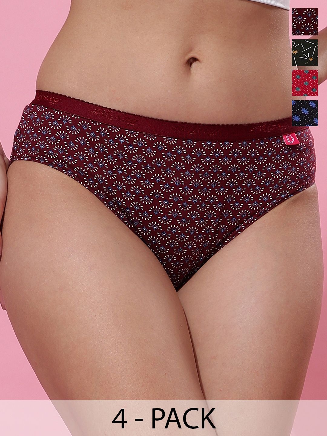 Dollar Missy Pack of 4 Women Combed Cotton Deep Printed Outer Elasticated Hipster Panty-picture-36