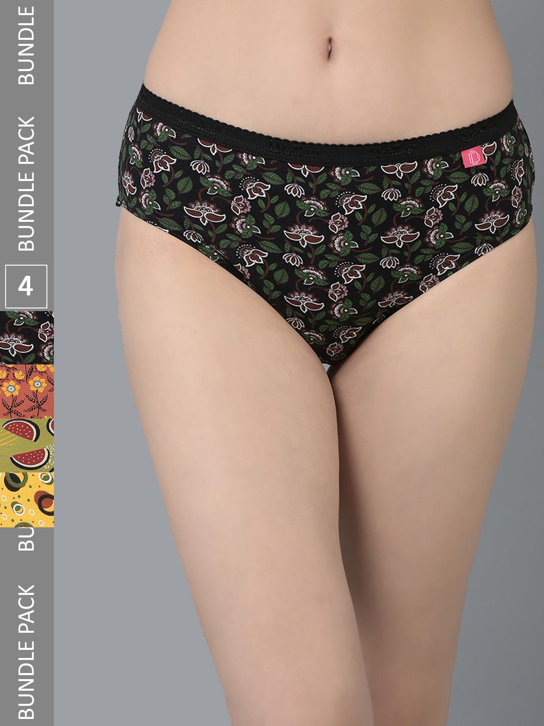 Dollar Missy Pack of 4  Combed Cotton Deep Printed Outer Elasticated Hipster Panty-picture-24