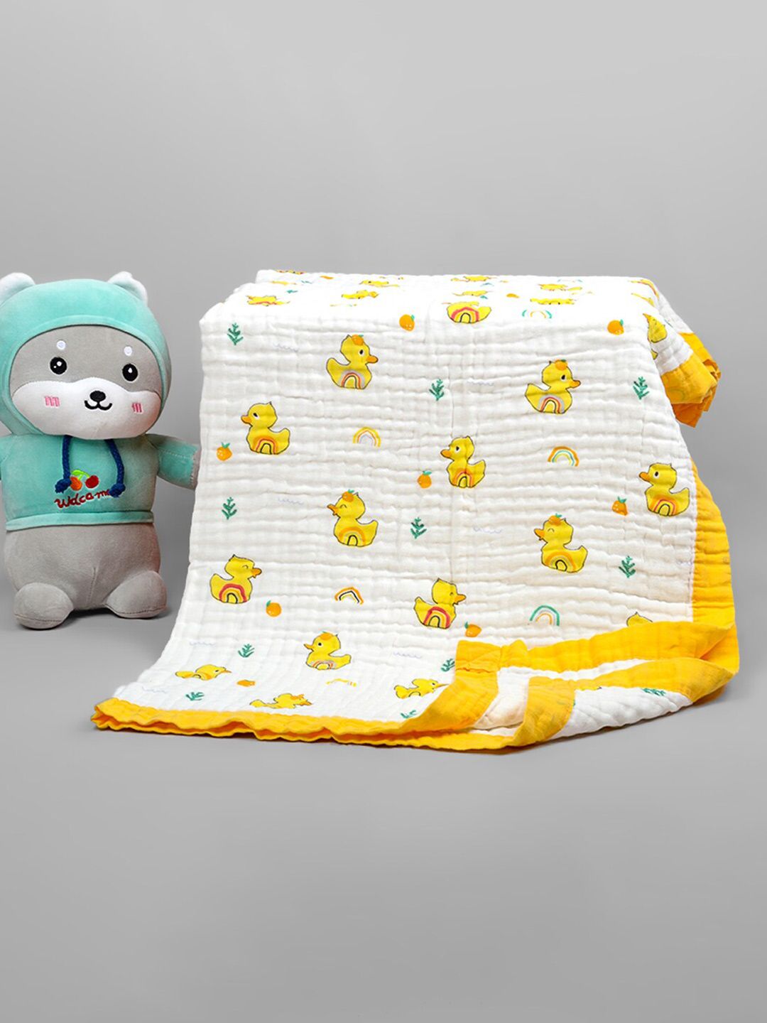 Moms Home Kids White & Yellow Printed Summer 500 GSM Organic Cotton Blanket-image-8