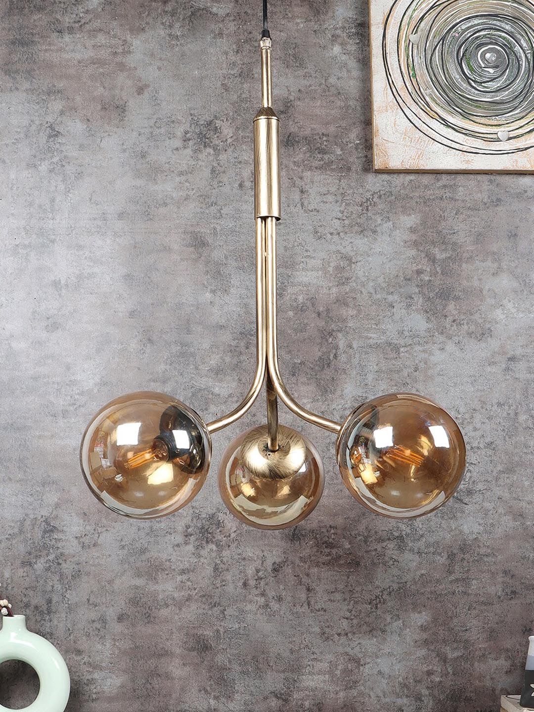 MFD HOME FURNISHING 3-Pieces Gold-Toned Spherical Metal Ceiling Lamps-picture-25