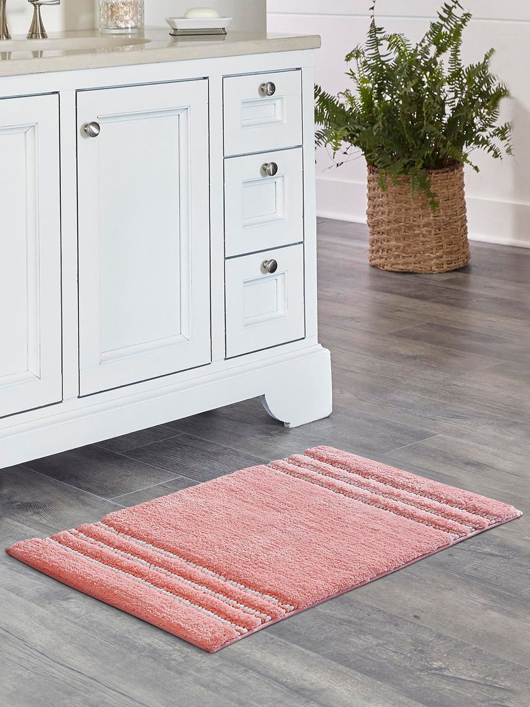 OBSESSIONS Peach-Colored Self Design Ultra Absorbent Anti-Skid  Rectangular Bathmat-picture-15