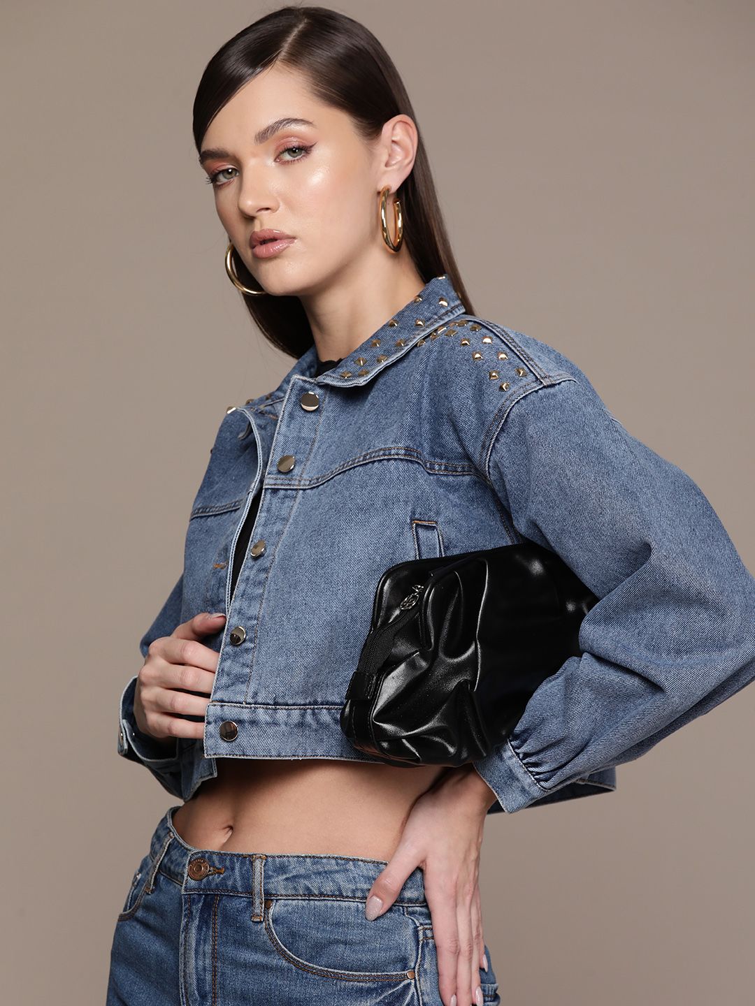 bebe Denim Daze Studded Crop Denim Jacket-image-8