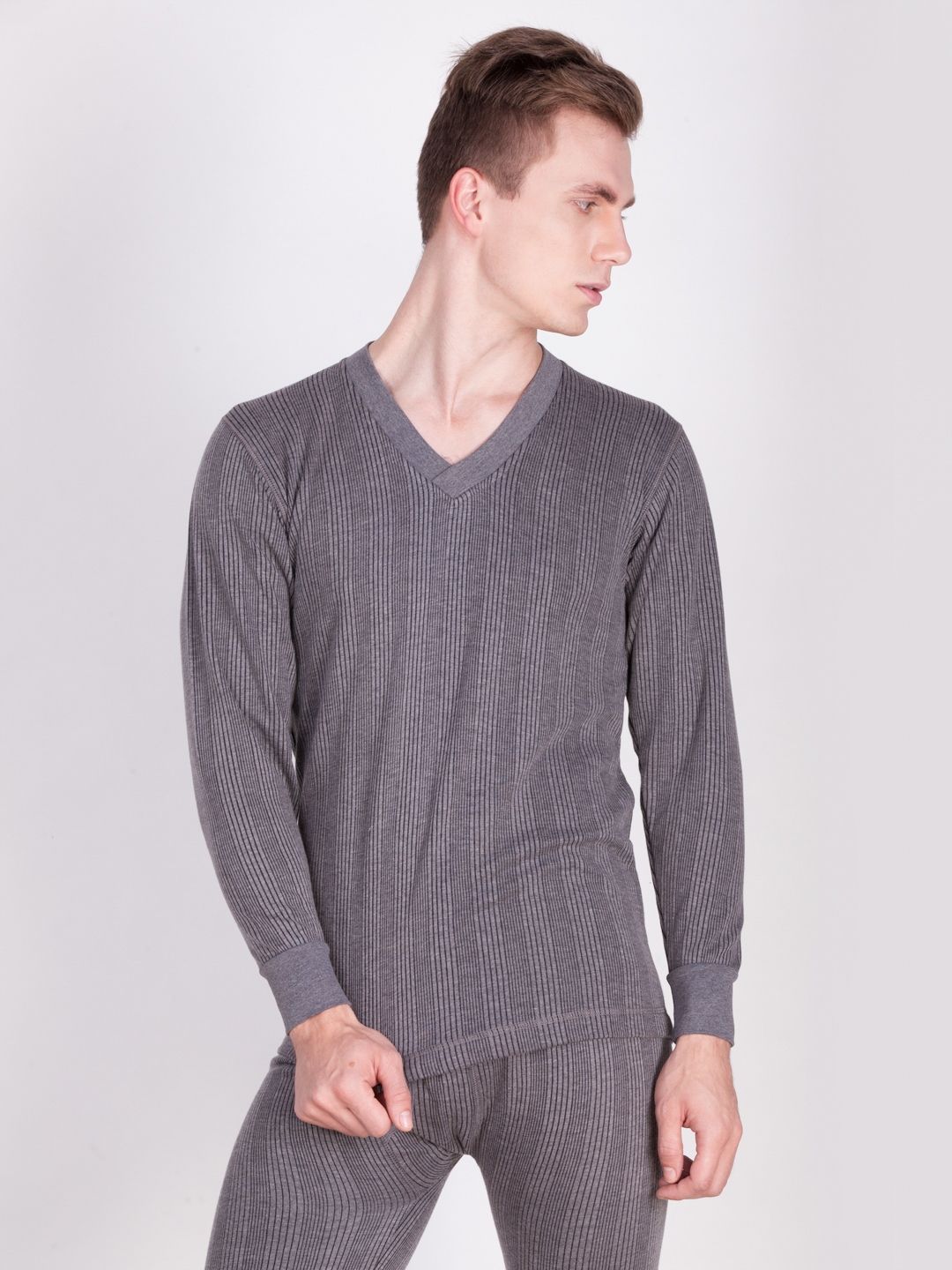 Dollar Ultra Men Grey Striped Thermal T-shirt-picture-21
