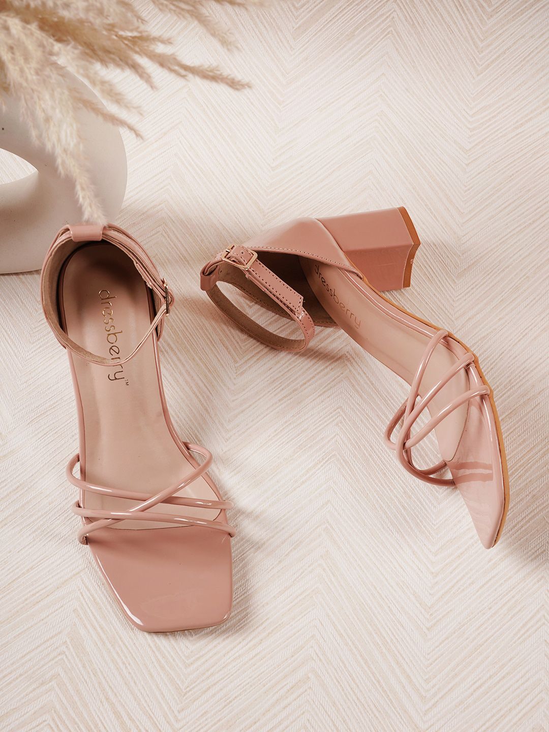 DressBerry Nude-Coloured Strappy Block Heels