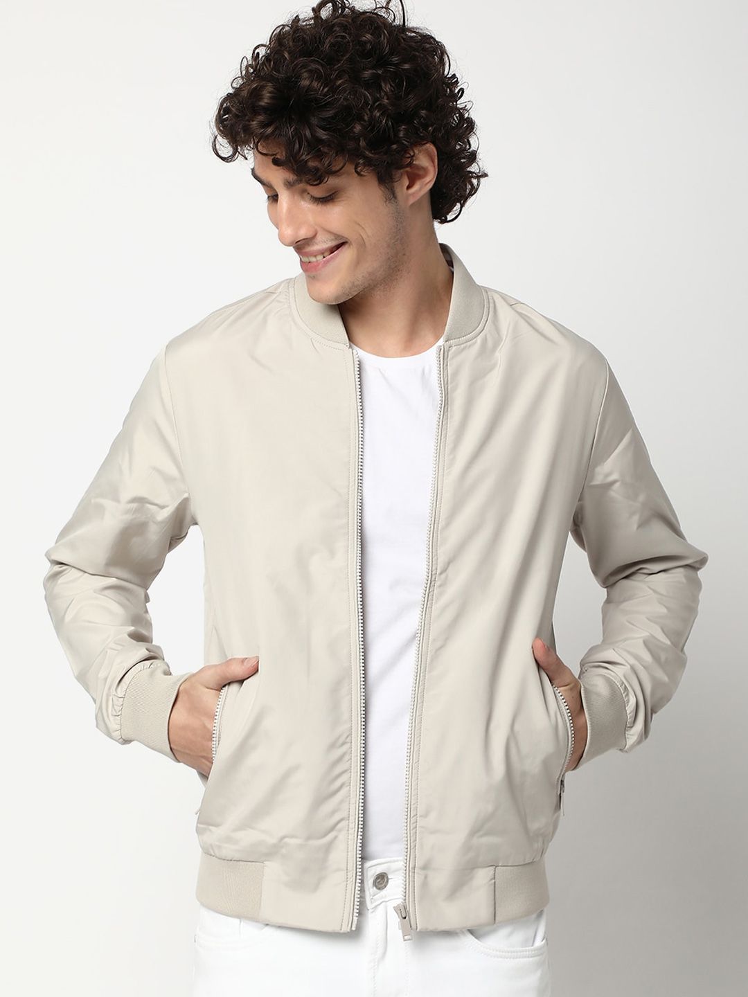 Mufti Stand Collar Lightweight Slim Fit Full Sleeves Bomber Jacket