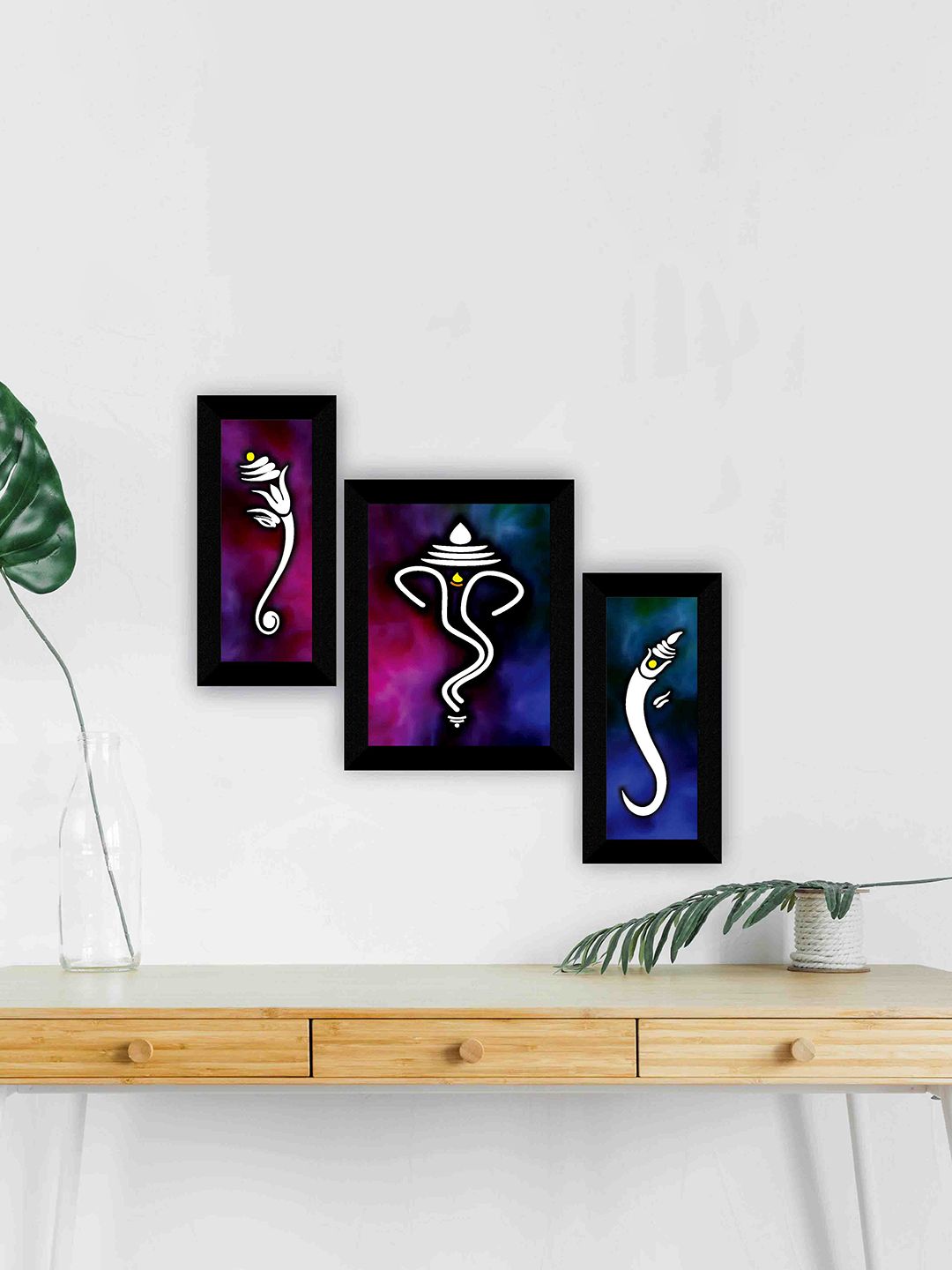 SAF Blue & Purple 3-Pieces Lord Ganesha Printed Framed Wall Art-picture-14