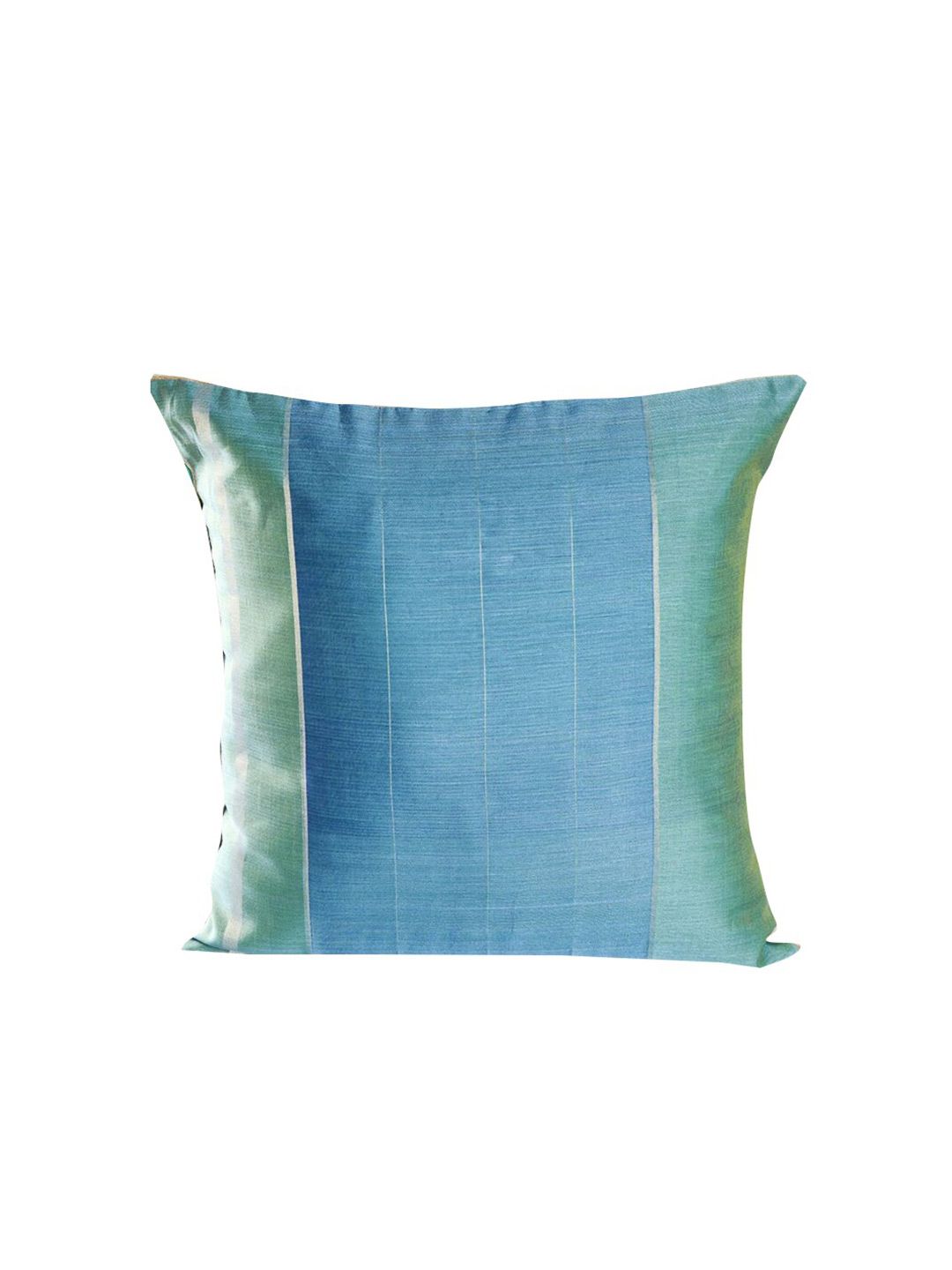 Fabindia Teal & Blue Striped Cotton Silk Square Cushion Cover-picture-10