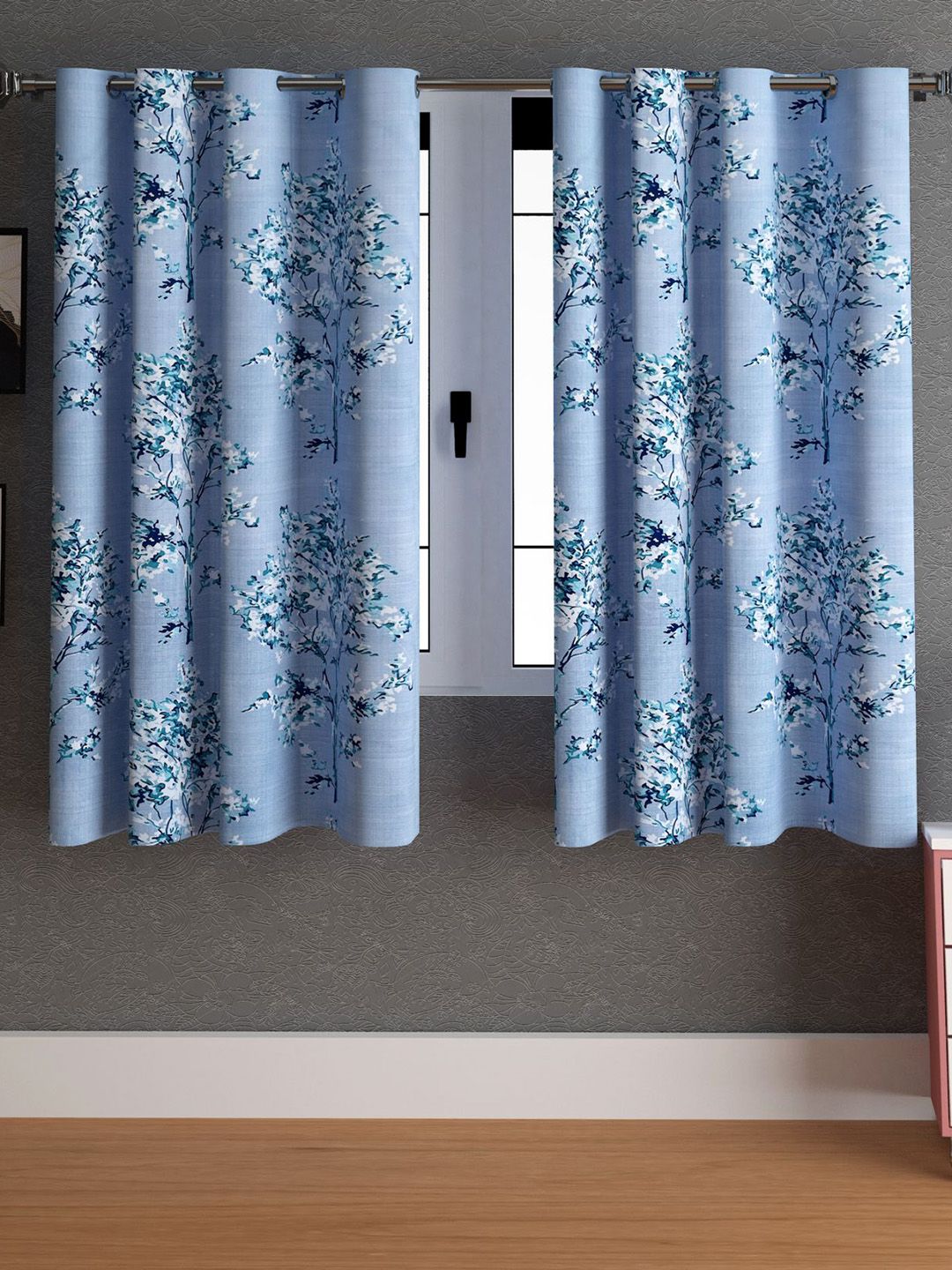 LA VERNE Blue & White 2 Pieces Floral Window Curtains-picture-32