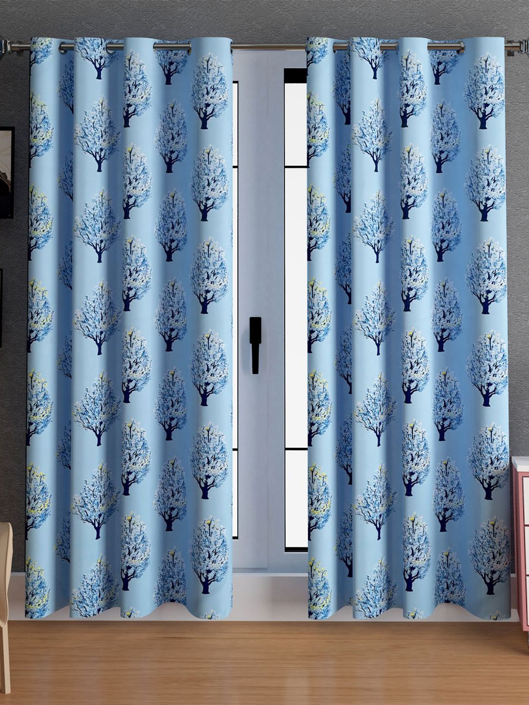 LA VERNE Blue & Yellow 2 Pieces Floral Door Curtains-picture-41
