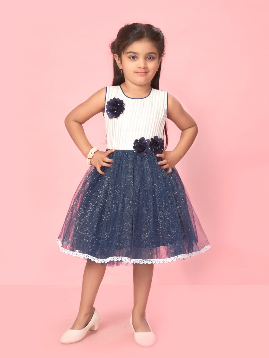 BAESD Girls Self Design Net Sleeveless Fit & Flare Dress-picture-33