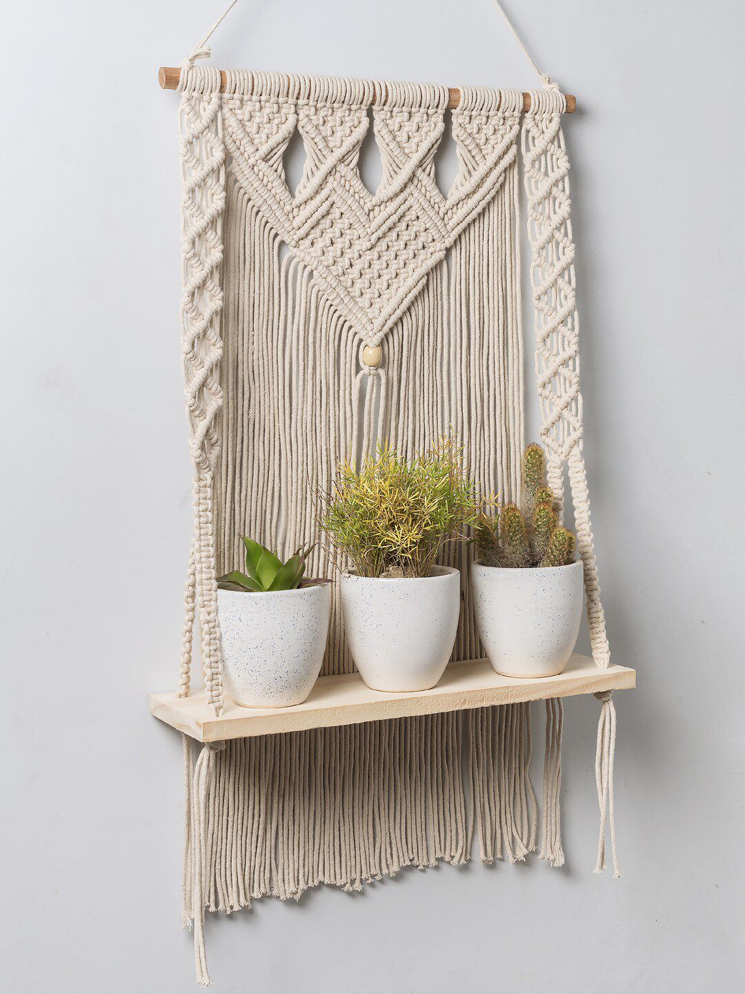 Decazone Beige Macrame Wall Hanging Shelf-image-46