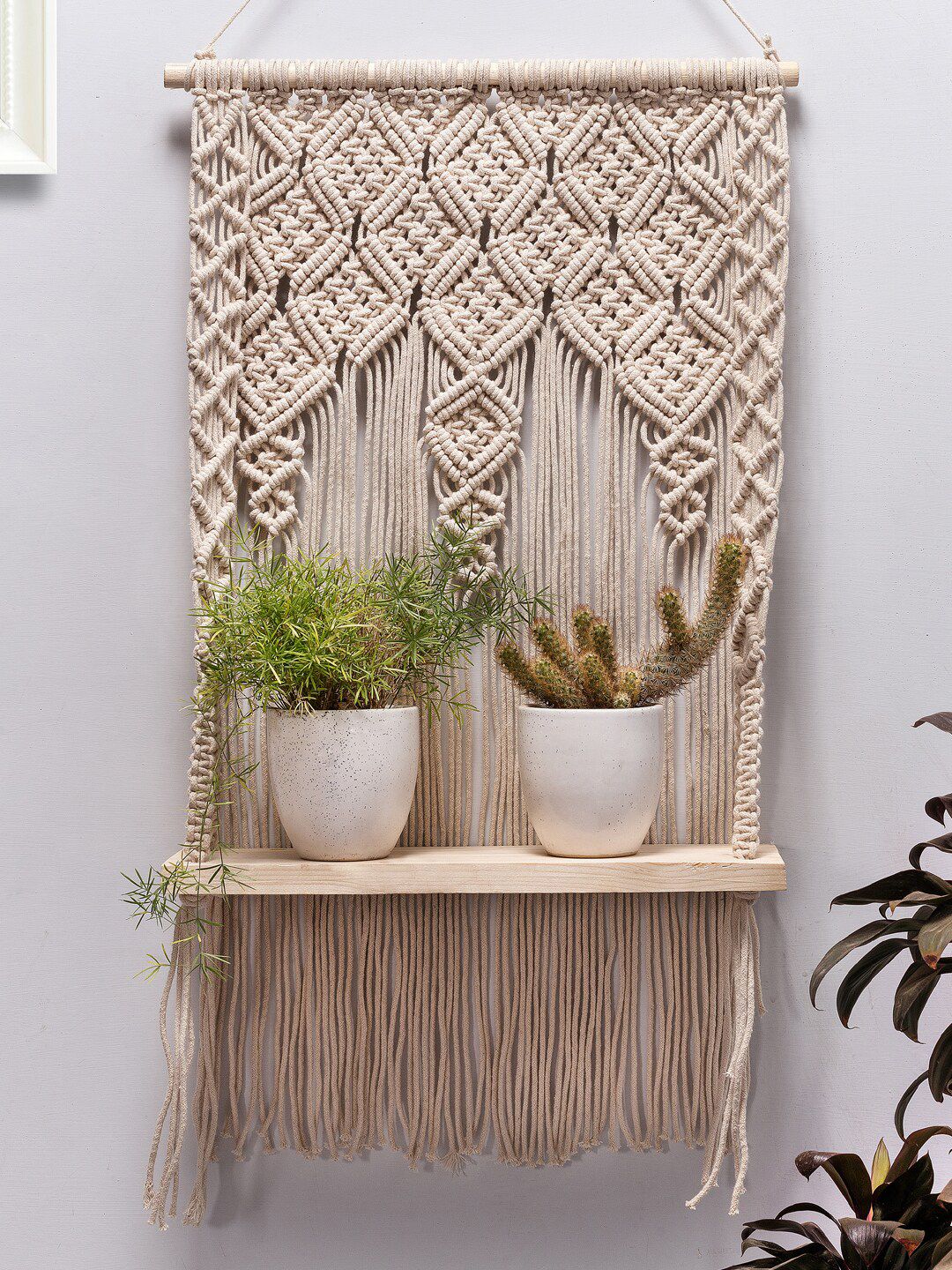 Decazone Beige Macrame Wall Hanging Shelf