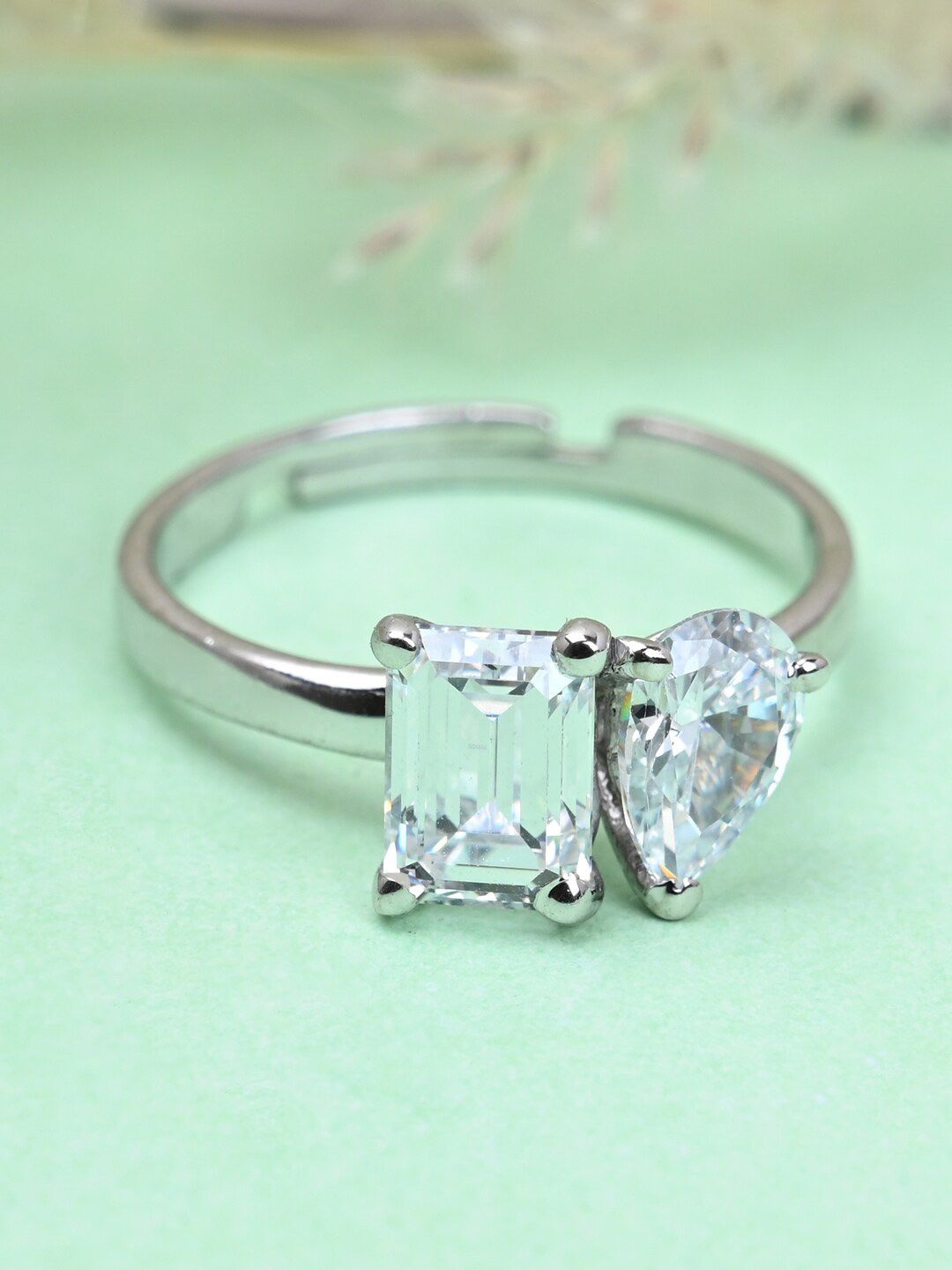 Clara 925 Sterling Silver Rhodium-Plated CZ-Studded Adjustable Finger Ring-picture-13