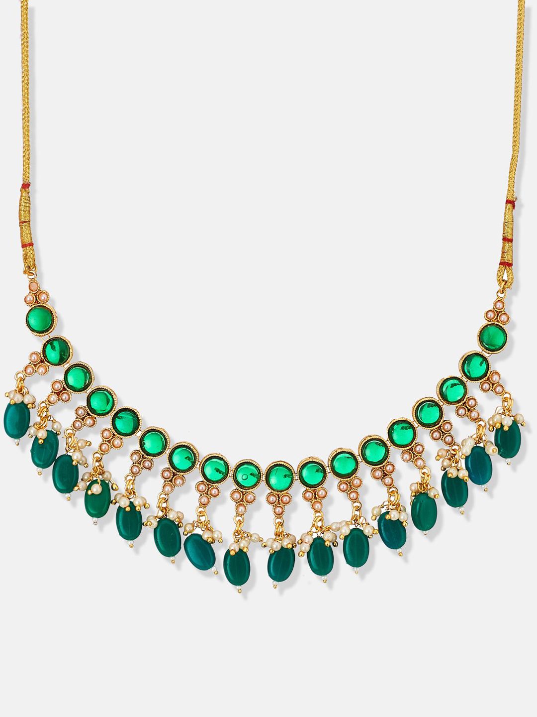 ATIBELLE Gold-Plated Stone-Studded & Pearl Beaded Jewellery Set
