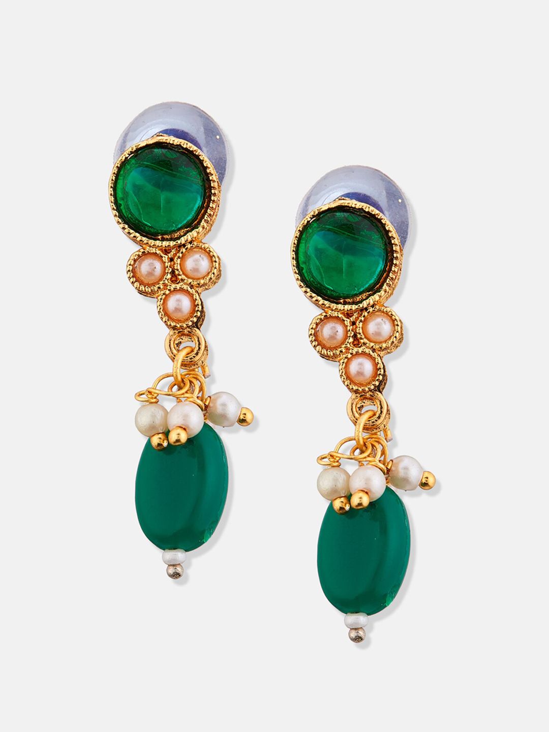 ATIBELLE Gold-Plated Stone-Studded & Pearl Beaded Jewellery Set