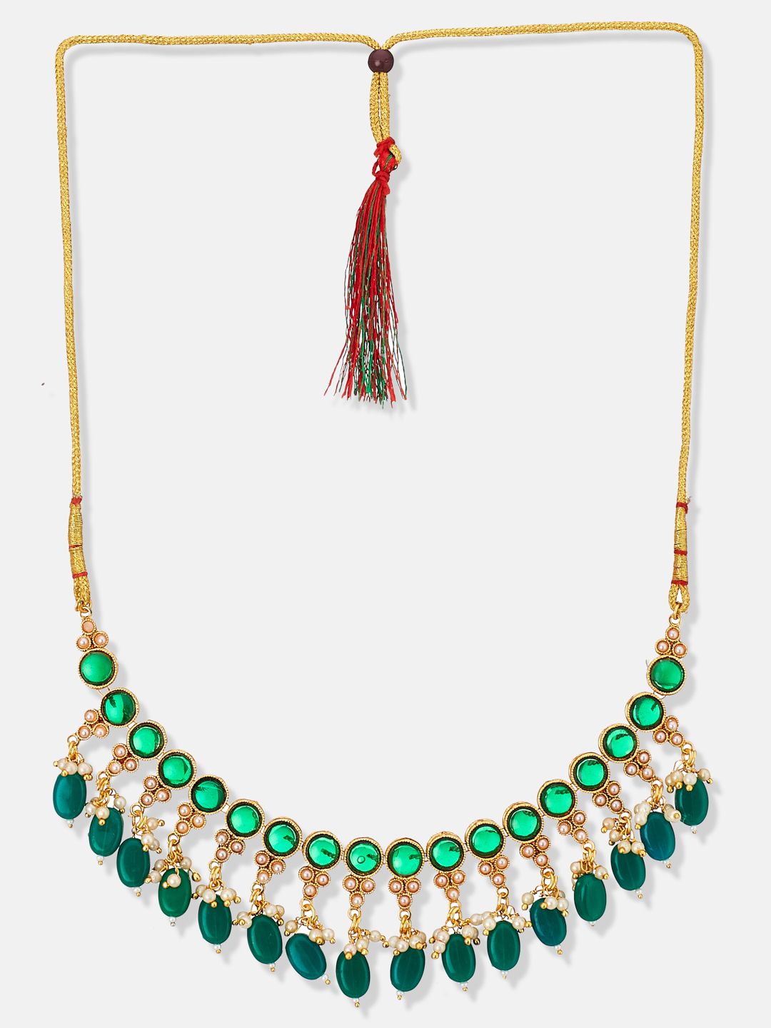 ATIBELLE Gold-Plated Stone-Studded & Pearl Beaded Jewellery Set
